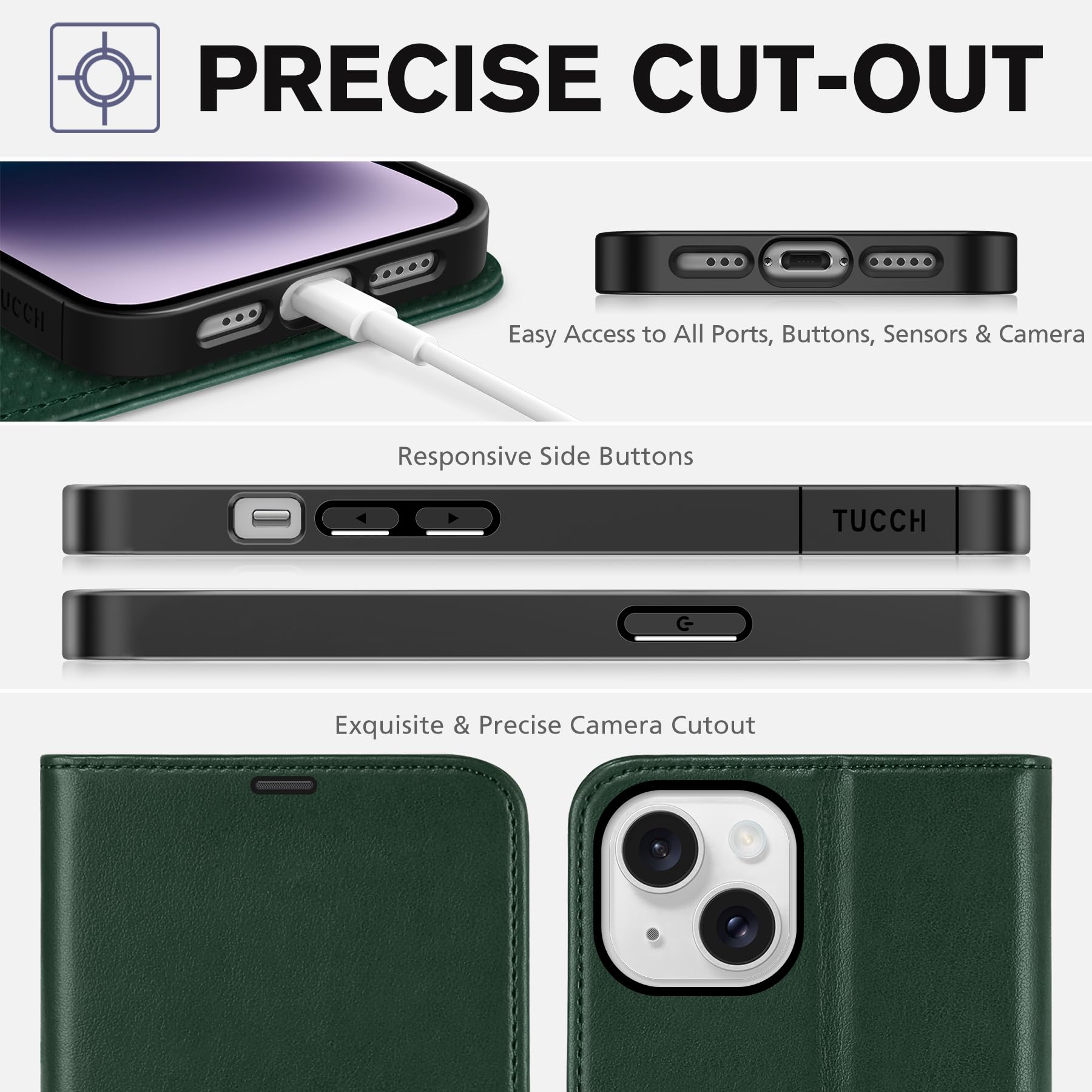 iPhone 14, [RFID Blocking] 4 Card Holder Stand [Shockproof TPU Interior Shell], PU Leather Magnetic Protective Flip Cover 6.1" 2022, Black