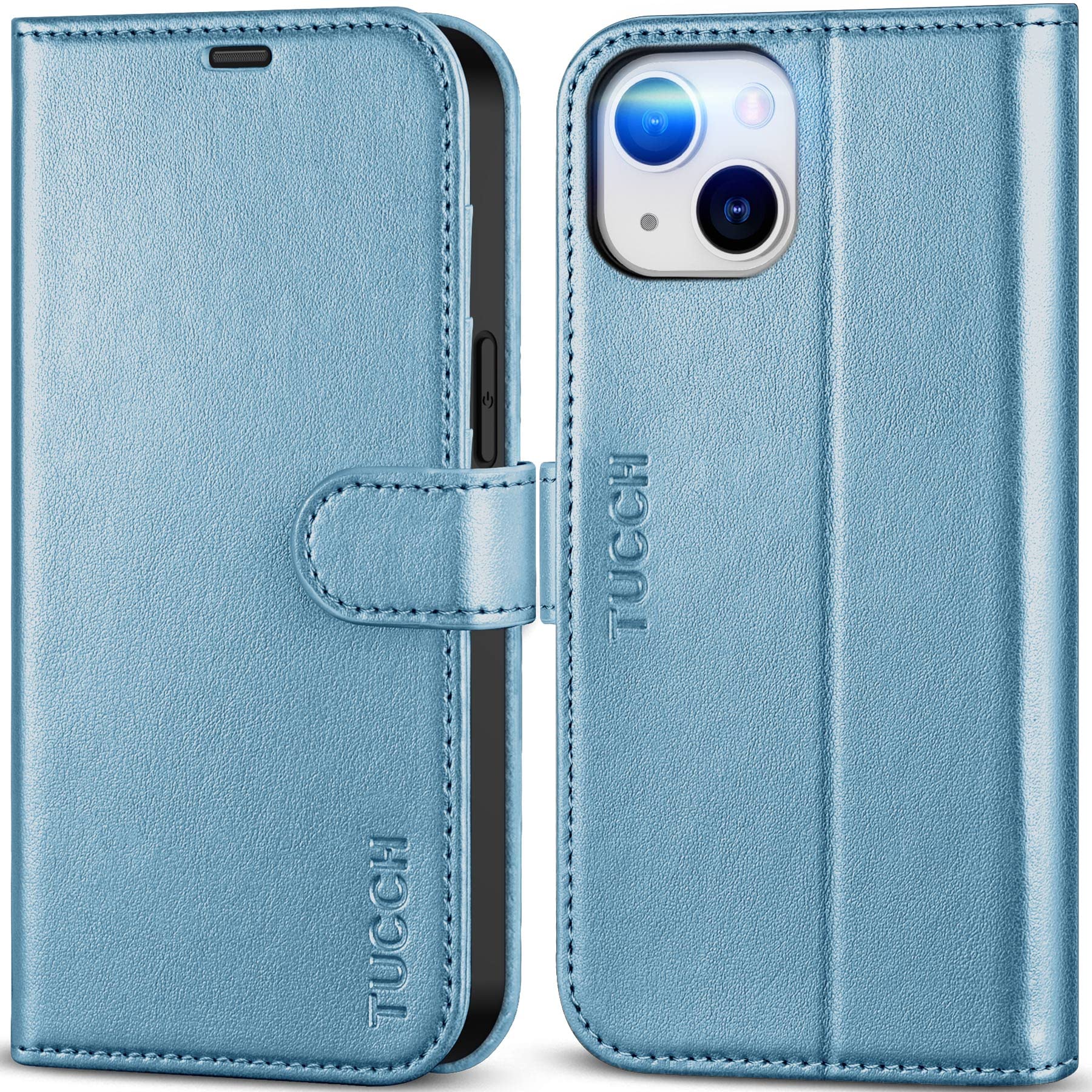 iPhone 14, [RFID Blocking] 4 Card Holder Stand [Shockproof TPU Interior Shell], PU Leather Magnetic Protective Flip Cover 6.1" 2022, Black