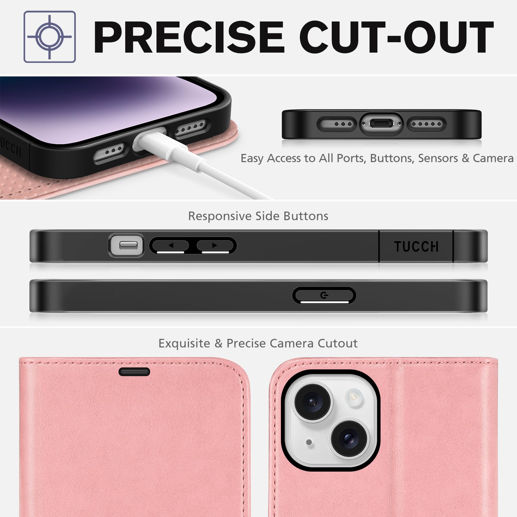 iPhone 14, [RFID Blocking] 4 Card Holder Stand [Shockproof TPU Interior Shell], PU Leather Magnetic Protective Flip Cover 6.1" 2022, Black