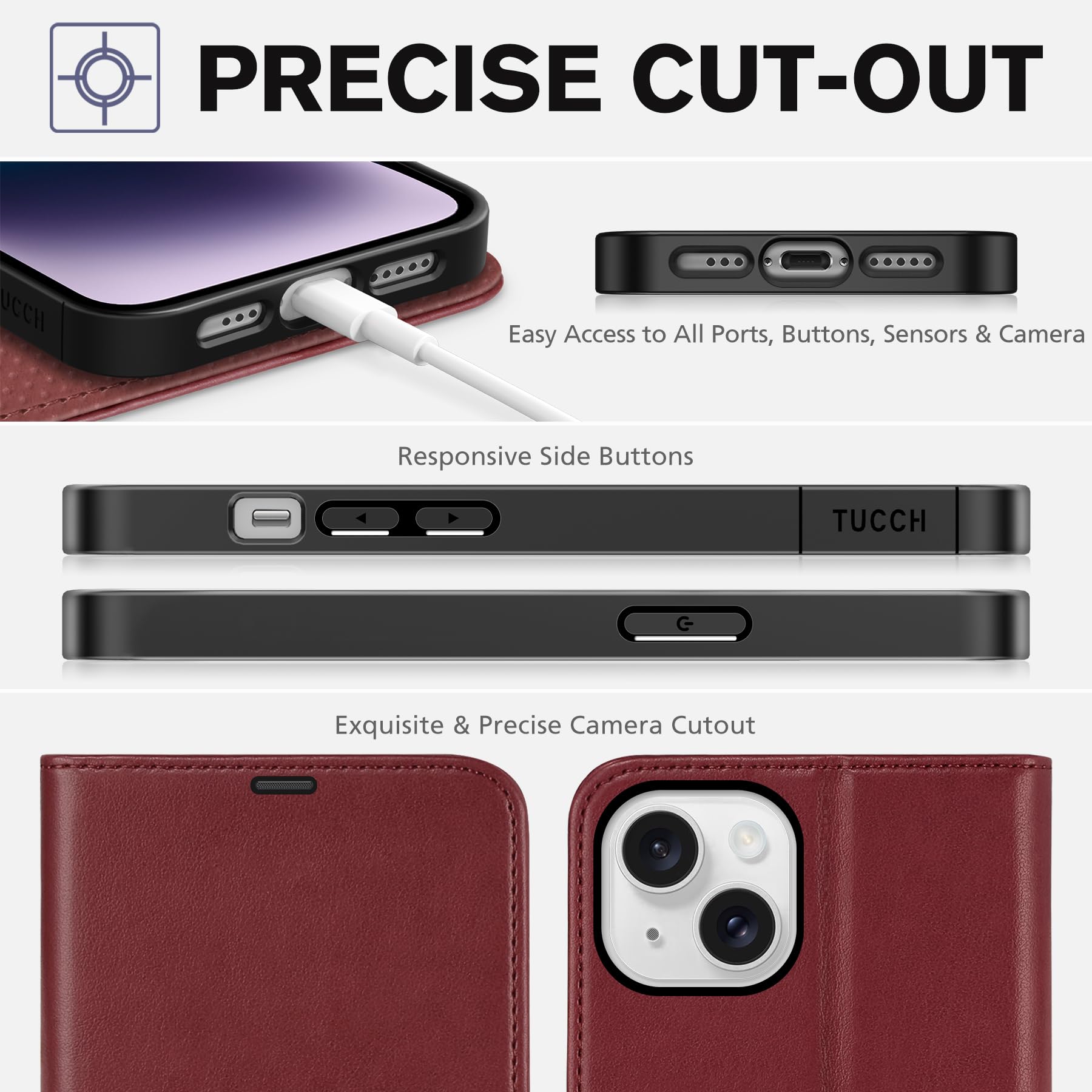 iPhone 14, [RFID Blocking] 4 Card Holder Stand [Shockproof TPU Interior Shell], PU Leather Magnetic Protective Flip Cover 6.1" 2022, Black