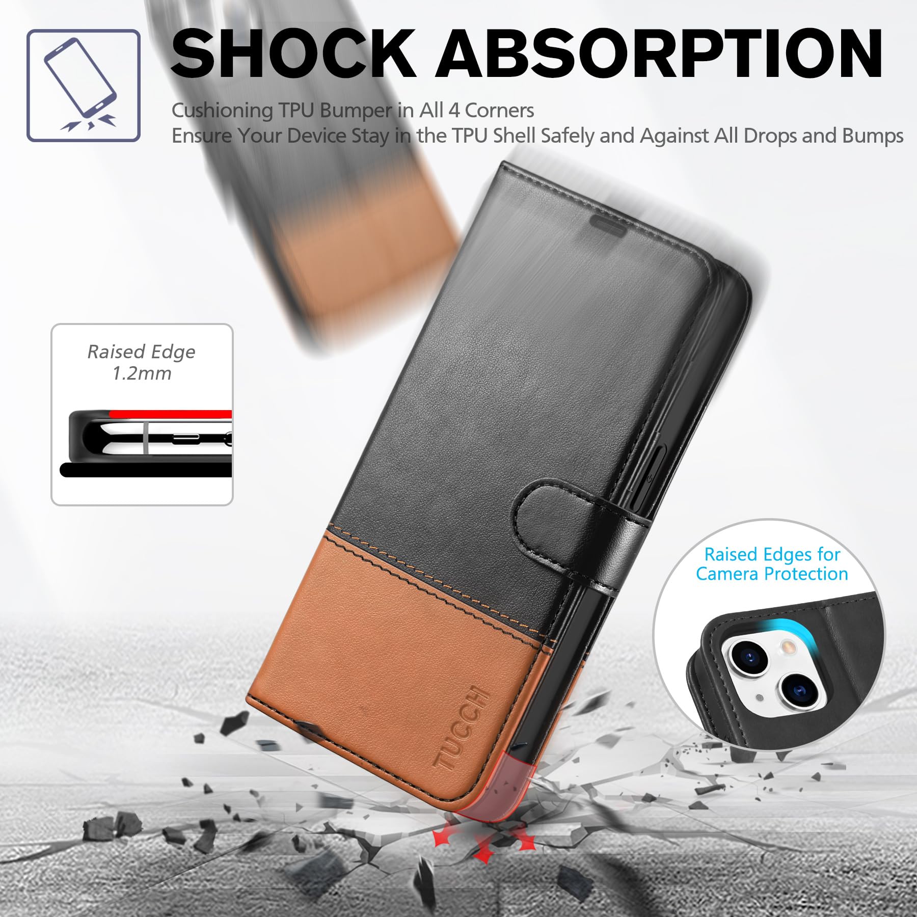 iPhone 14, [RFID Blocking] 4 Card Holder Stand [Shockproof TPU Interior Shell], PU Leather Magnetic Protective Flip Cover 6.1" 2022, Black