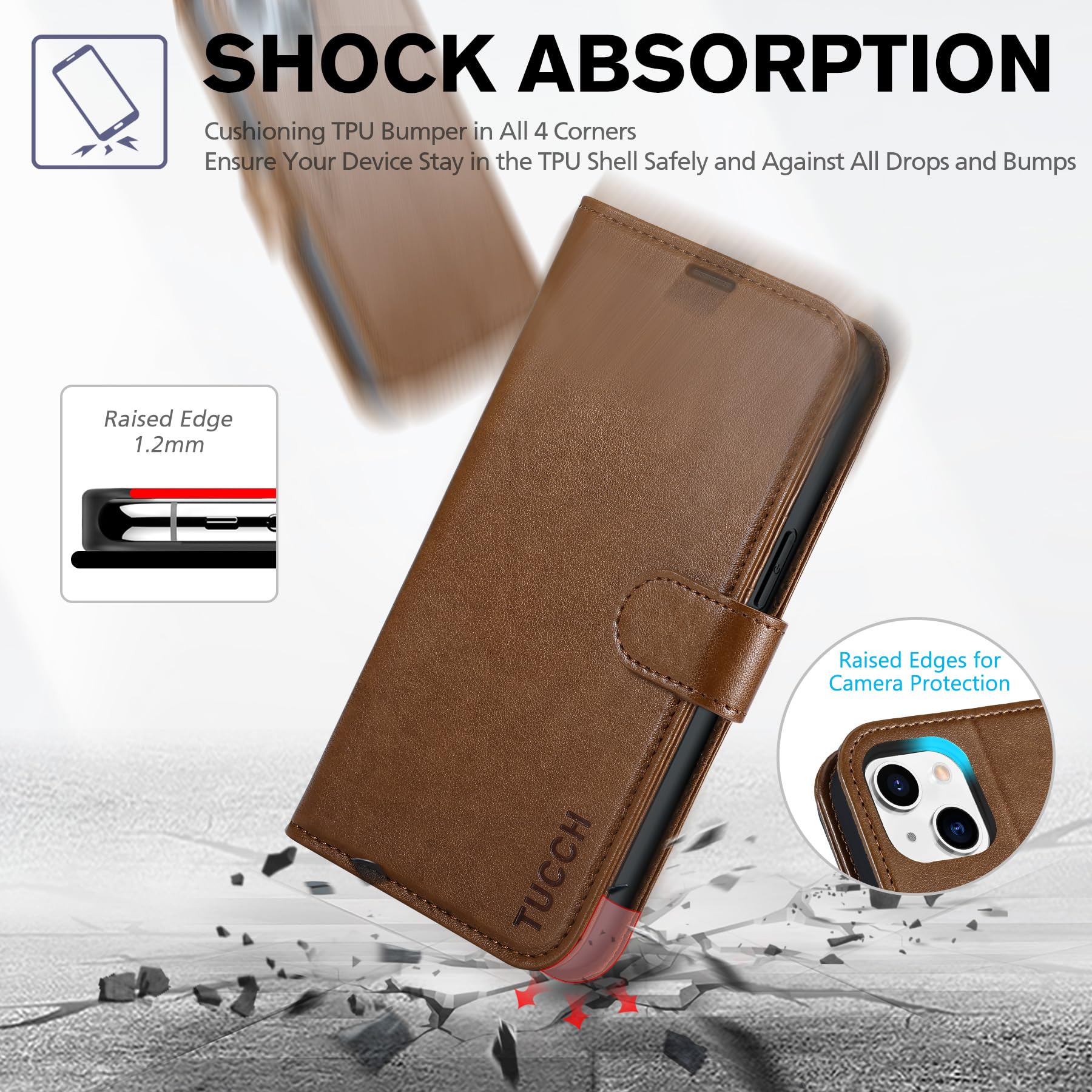 iPhone 14, [RFID Blocking] 4 Card Holder Stand [Shockproof TPU Interior Shell], PU Leather Magnetic Protective Flip Cover 6.1" 2022, Black