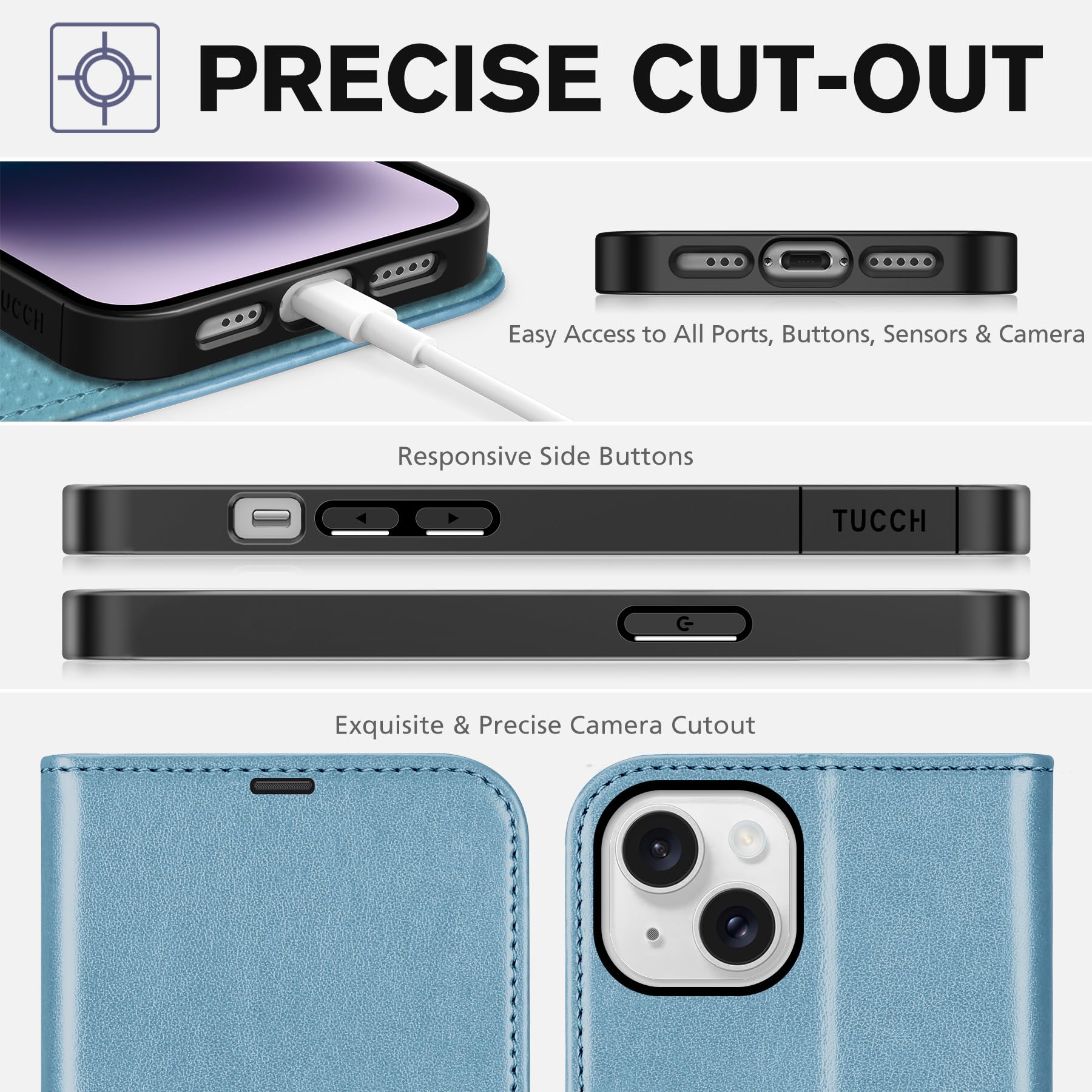 iPhone 14, [RFID Blocking] 4 Card Holder Stand [Shockproof TPU Interior Shell], PU Leather Magnetic Protective Flip Cover 6.1" 2022, Black