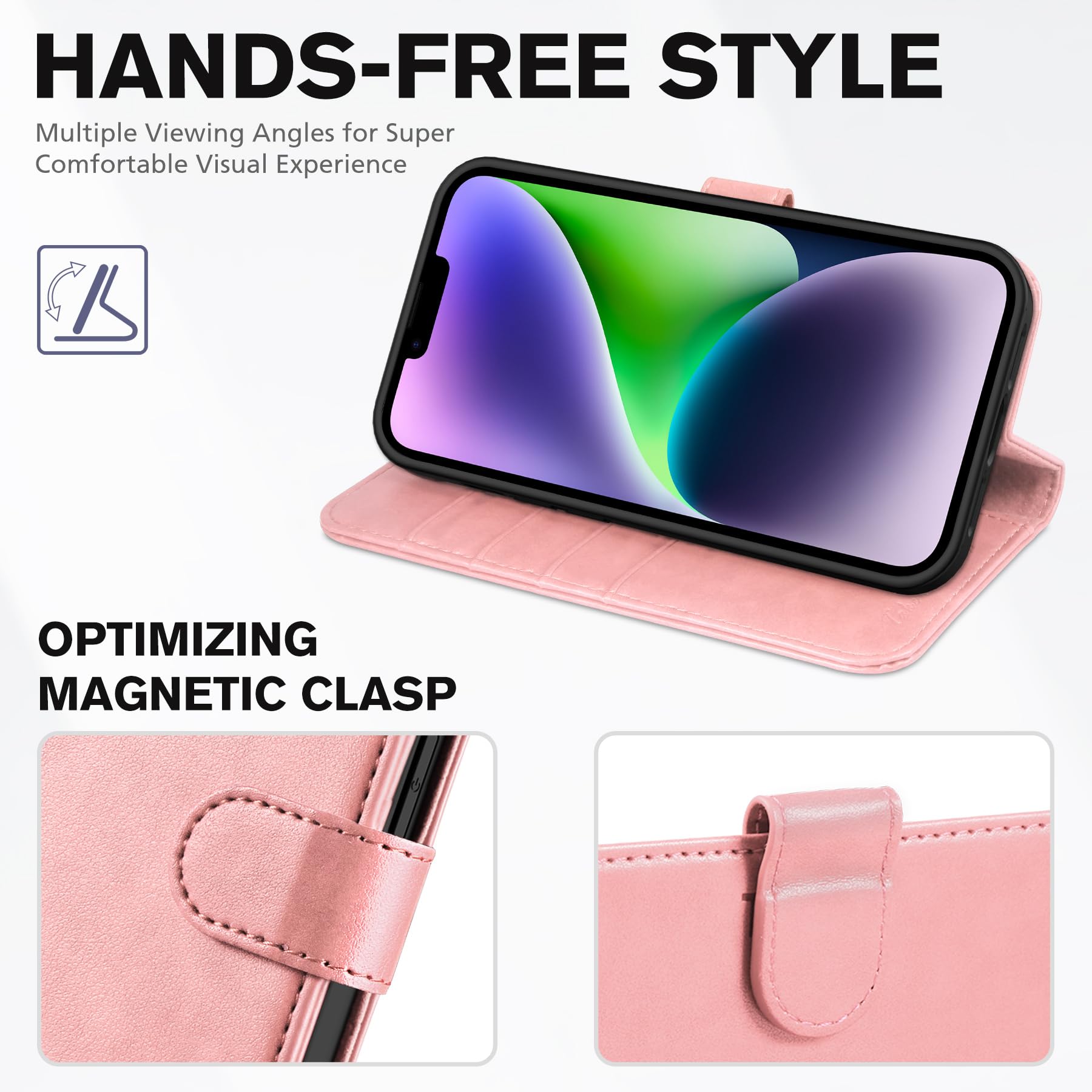 iPhone 14, [RFID Blocking] 4 Card Holder Stand [Shockproof TPU Interior Shell], PU Leather Magnetic Protective Flip Cover 6.1" 2022, Black