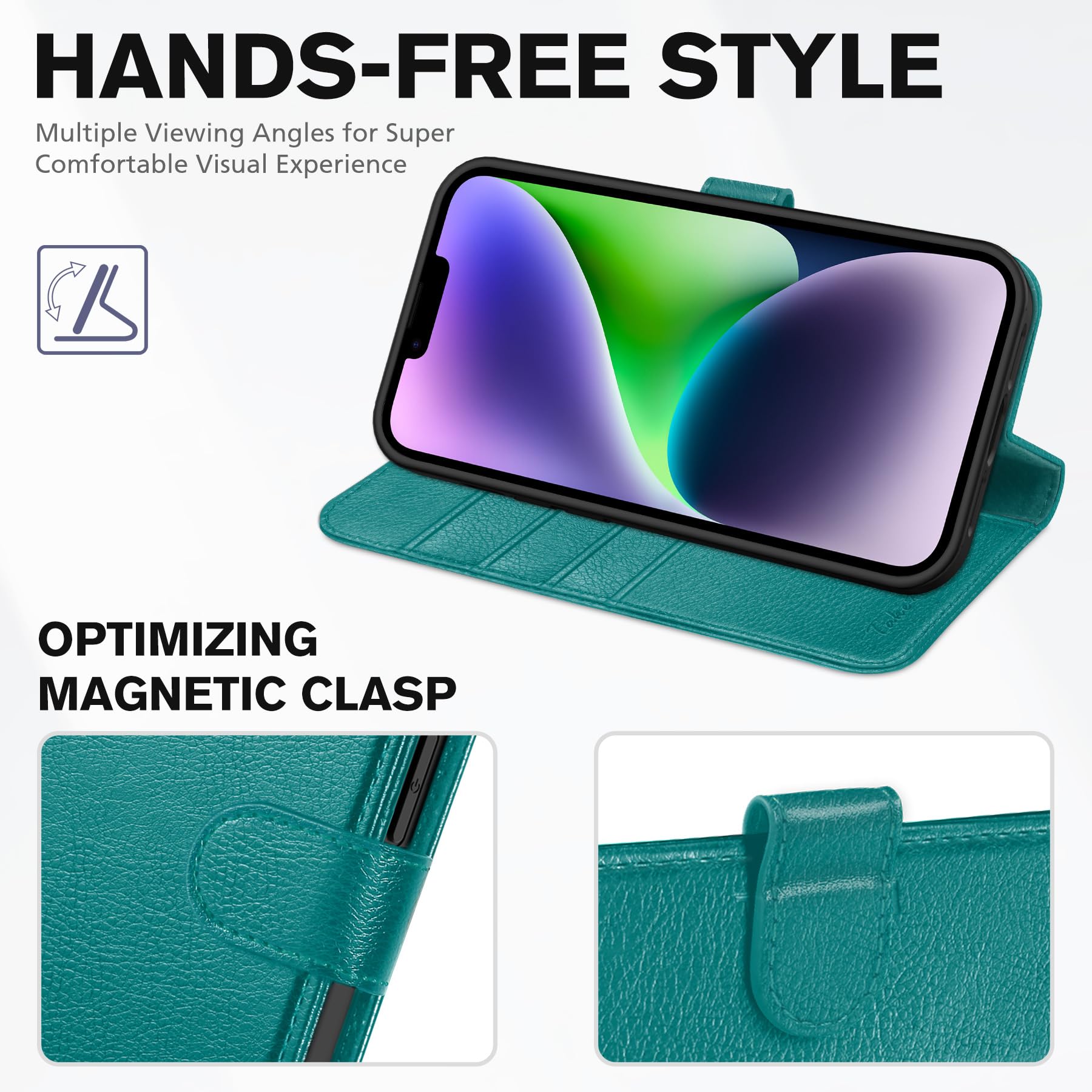 iPhone 14, [RFID Blocking] 4 Card Holder Stand [Shockproof TPU Interior Shell], PU Leather Magnetic Protective Flip Cover 6.1" 2022, Black