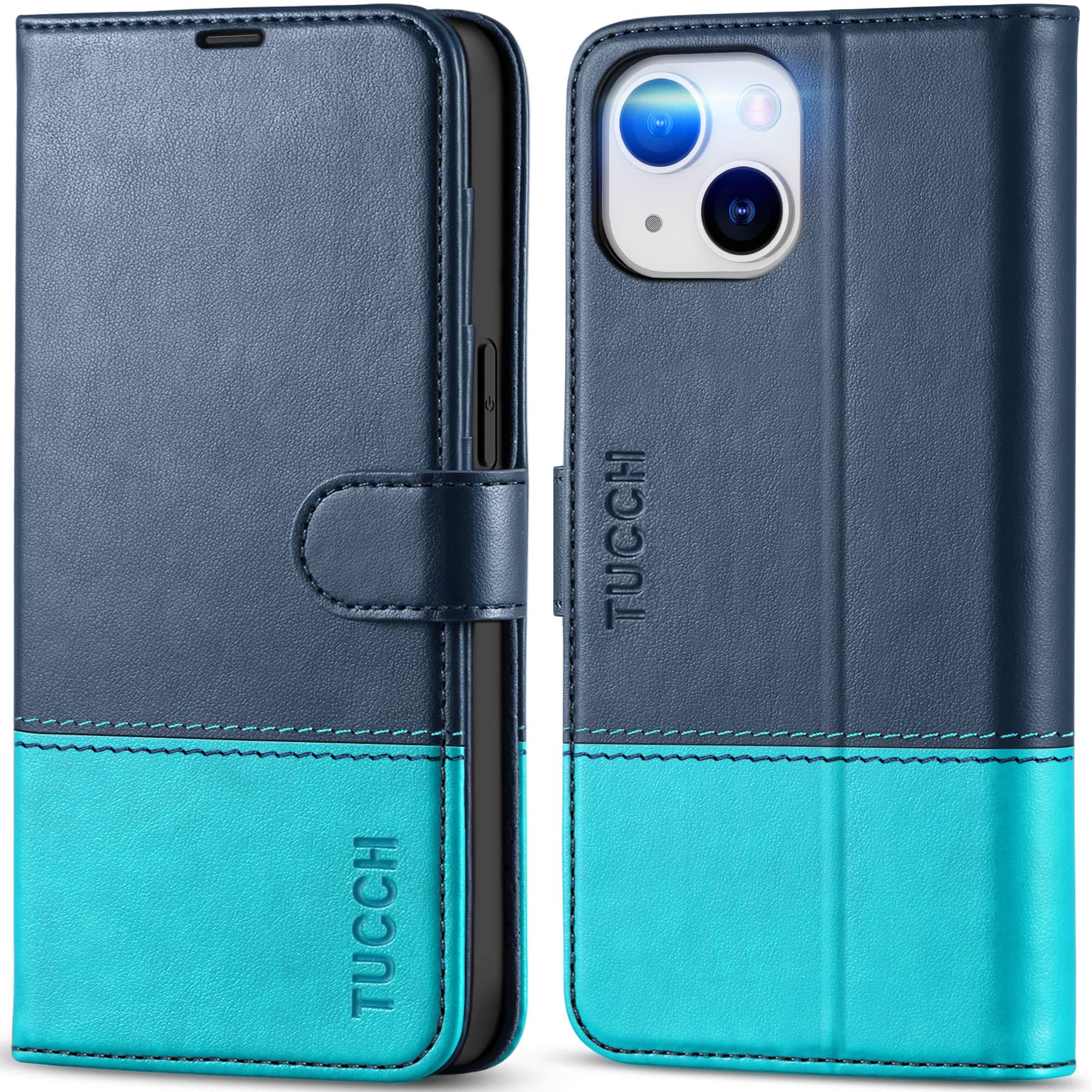 iPhone 14, [RFID Blocking] 4 Card Holder Stand [Shockproof TPU Interior Shell], PU Leather Magnetic Protective Flip Cover 6.1" 2022, Black