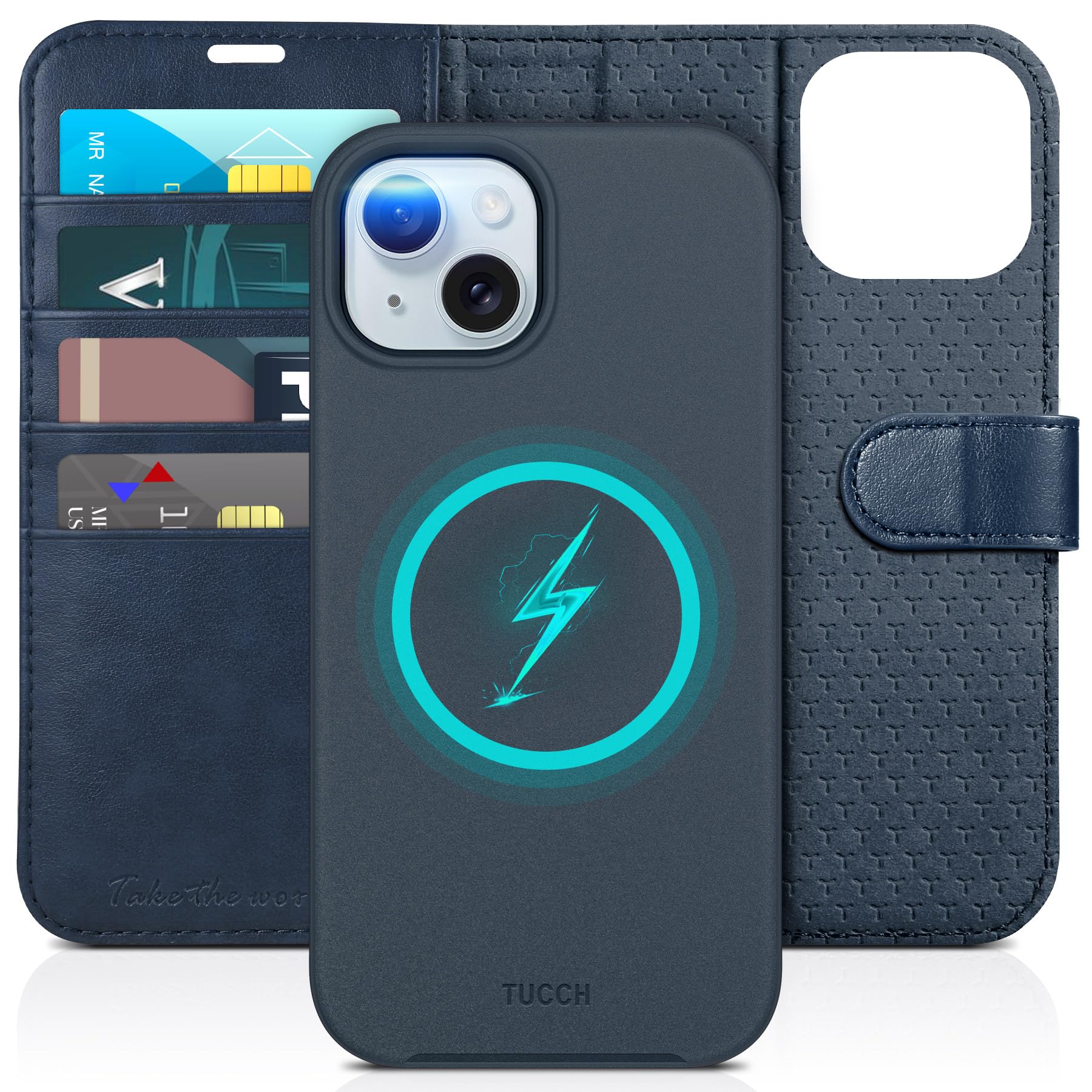 iPhone 15 6.1", Kickstand PU Leather [RFID Blocking] 4 Card Holder Magnetic Stand Protective Cover [TPU Shockproof Inner Shell] 5G 2023, Black