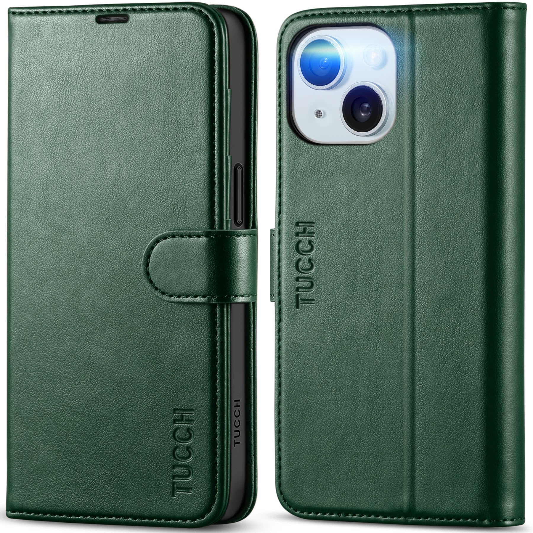 iPhone 15 6.1", Kickstand PU Leather [RFID Blocking] 4 Card Holder Magnetic Stand Protective Cover [TPU Shockproof Inner Shell] 5G 2023, Black