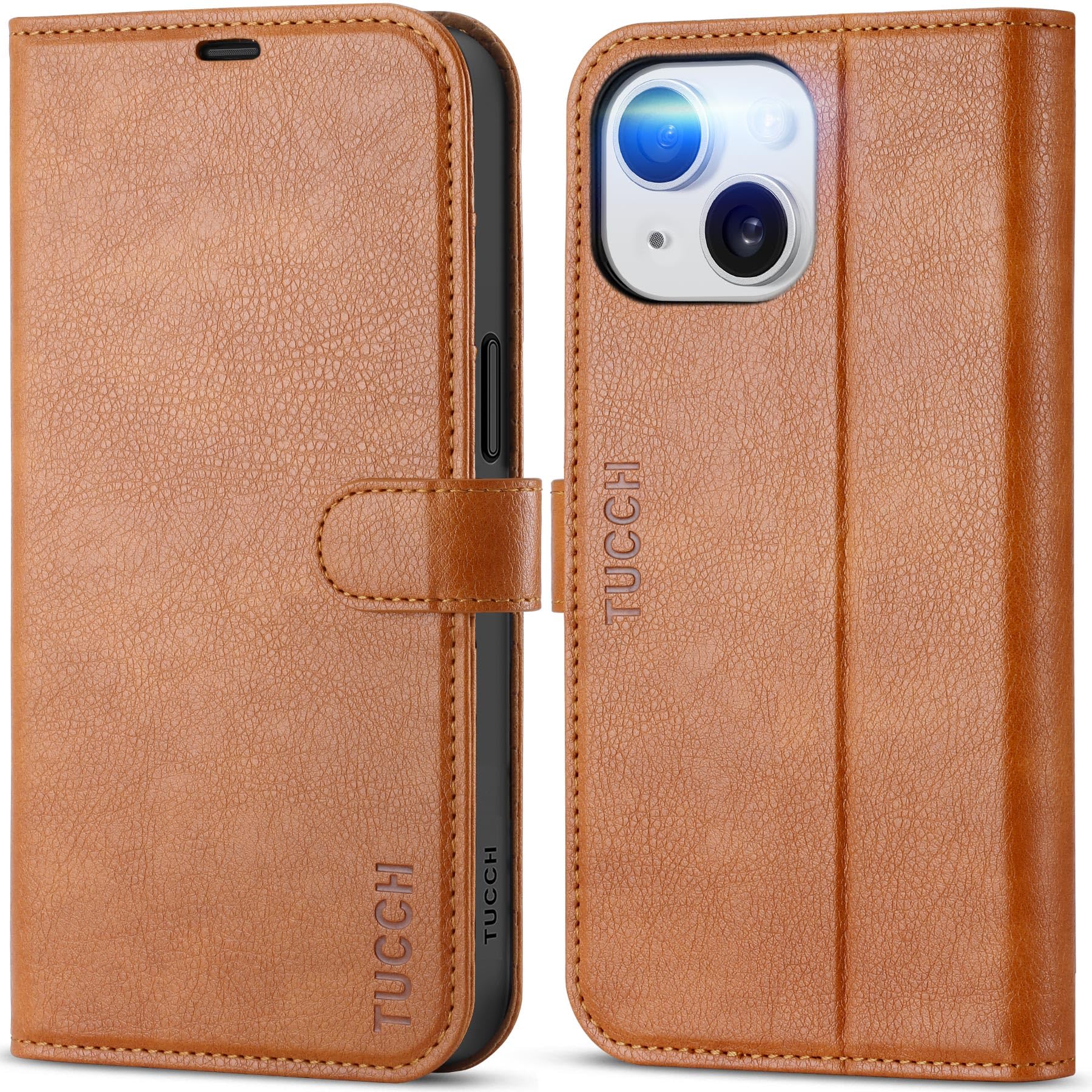 iPhone 15 6.1", Kickstand PU Leather [RFID Blocking] 4 Card Holder Magnetic Stand Protective Cover [TPU Shockproof Inner Shell] 5G 2023, Black