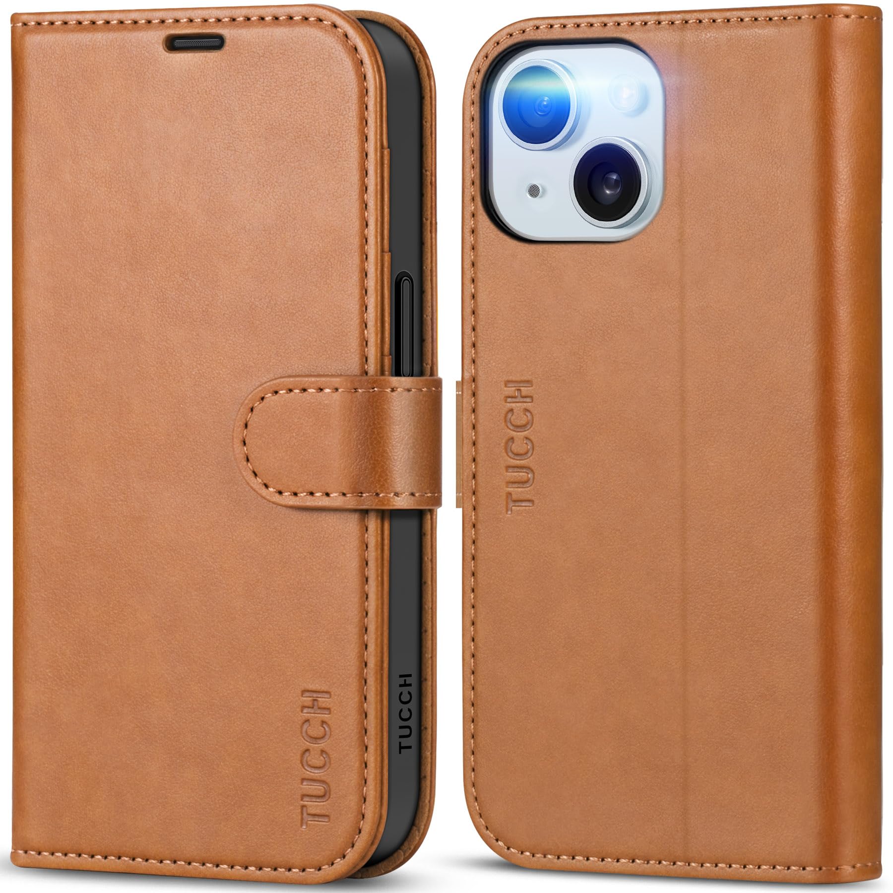 iPhone 15 6.1", Kickstand PU Leather [RFID Blocking] 4 Card Holder Magnetic Stand Protective Cover [TPU Shockproof Inner Shell] 5G 2023, Black