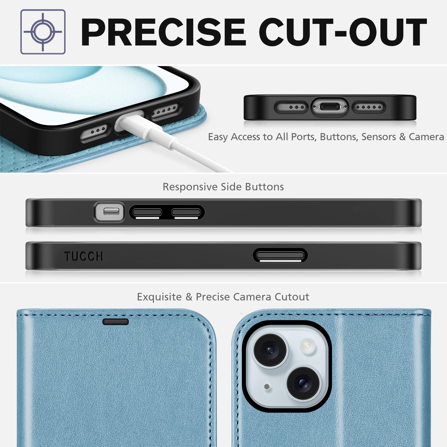 iPhone 15 6.1", Kickstand PU Leather [RFID Blocking] 4 Card Holder Magnetic Stand Protective Cover [TPU Shockproof Inner Shell] 5G 2023, Black