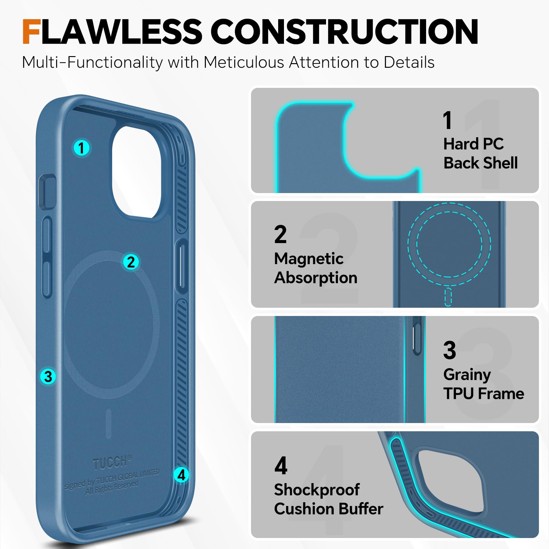 iPhone 15 6.1", Kickstand PU Leather [RFID Blocking] 4 Card Holder Magnetic Stand Protective Cover [TPU Shockproof Inner Shell] 5G 2023, Black