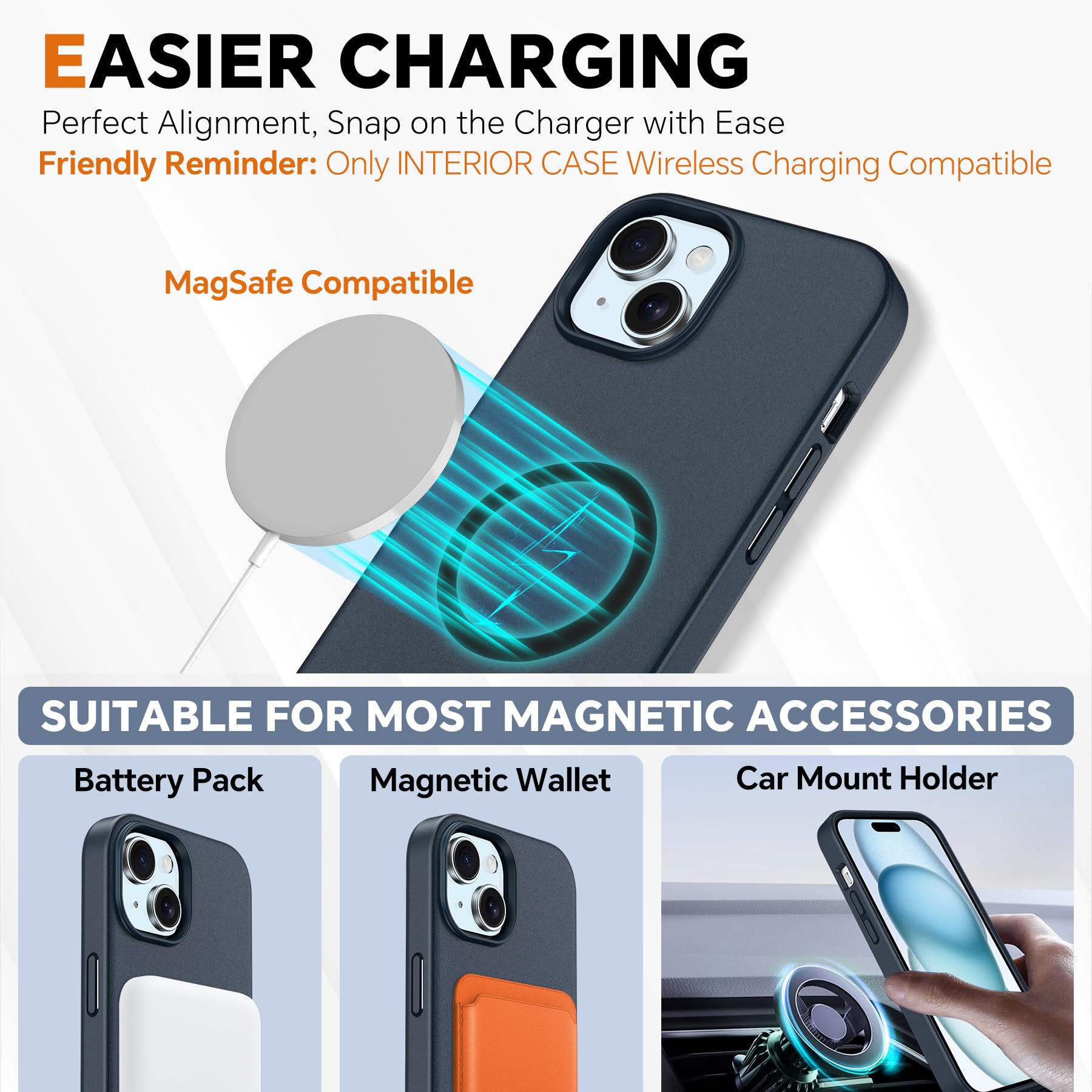 iPhone 15 6.1", Kickstand PU Leather [RFID Blocking] 4 Card Holder Magnetic Stand Protective Cover [TPU Shockproof Inner Shell] 5G 2023, Black