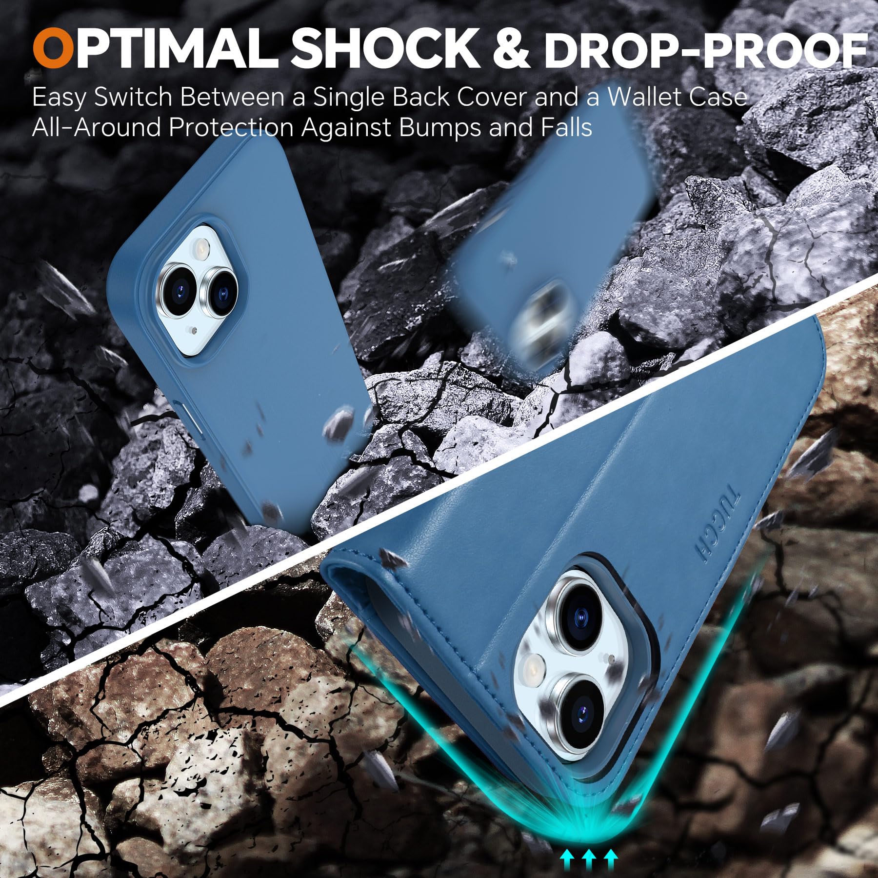 iPhone 15 6.1", Kickstand PU Leather [RFID Blocking] 4 Card Holder Magnetic Stand Protective Cover [TPU Shockproof Inner Shell] 5G 2023, Black