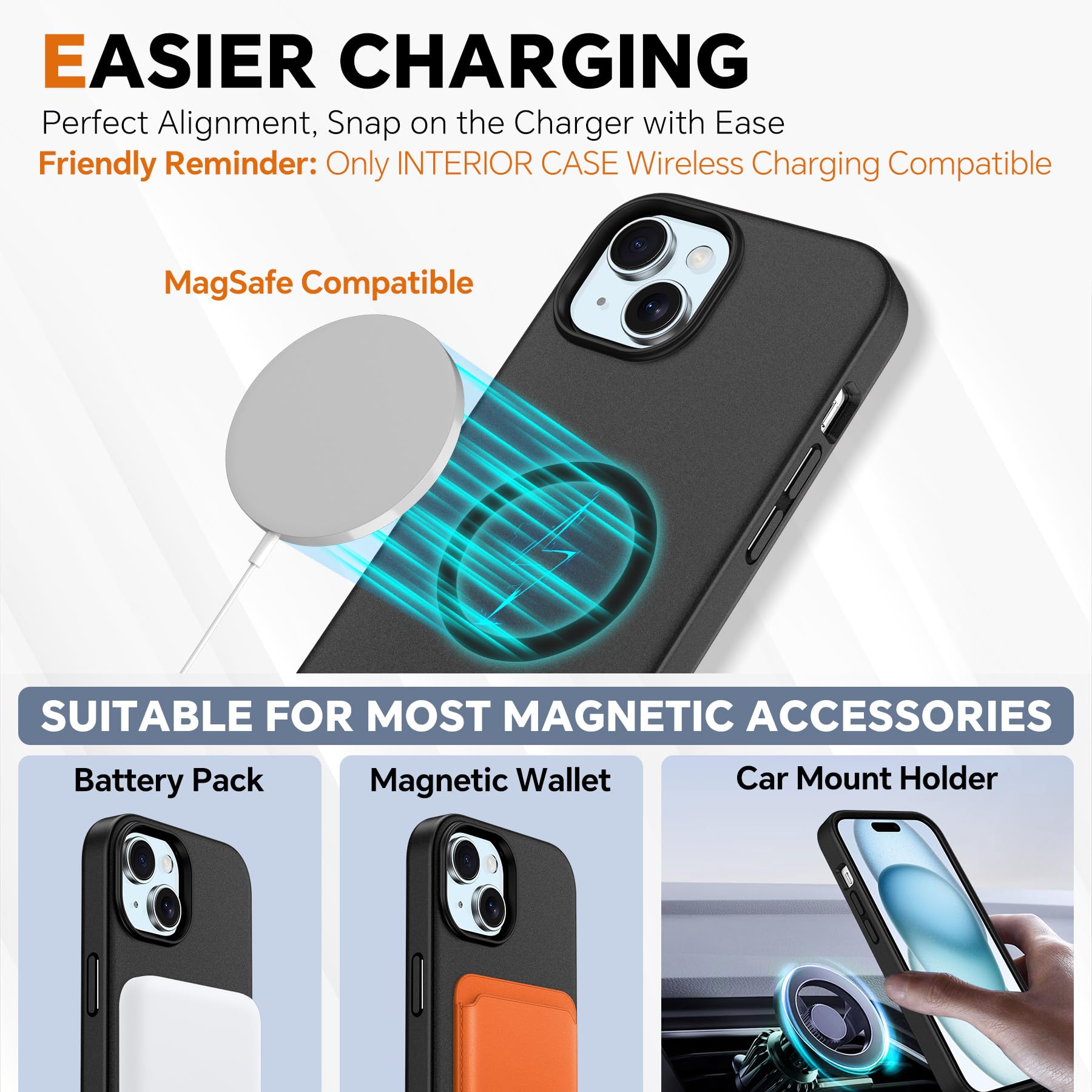 iPhone 15 6.1", Kickstand PU Leather [RFID Blocking] 4 Card Holder Magnetic Stand Protective Cover [TPU Shockproof Inner Shell] 5G 2023, Black