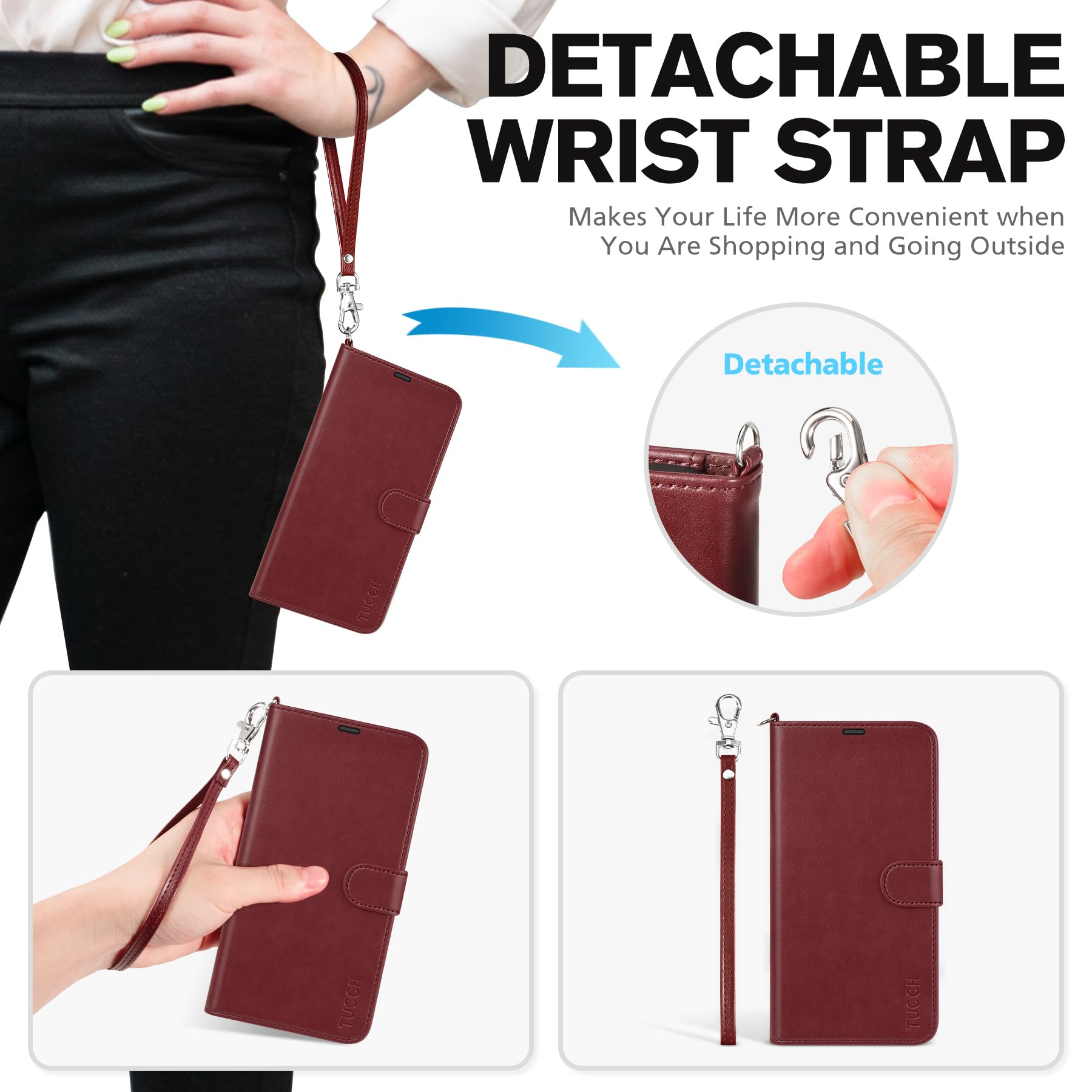 iPhone 15 6.1", Kickstand PU Leather [RFID Blocking] 4 Card Holder Magnetic Stand Protective Cover [TPU Shockproof Inner Shell] 5G 2023, Black