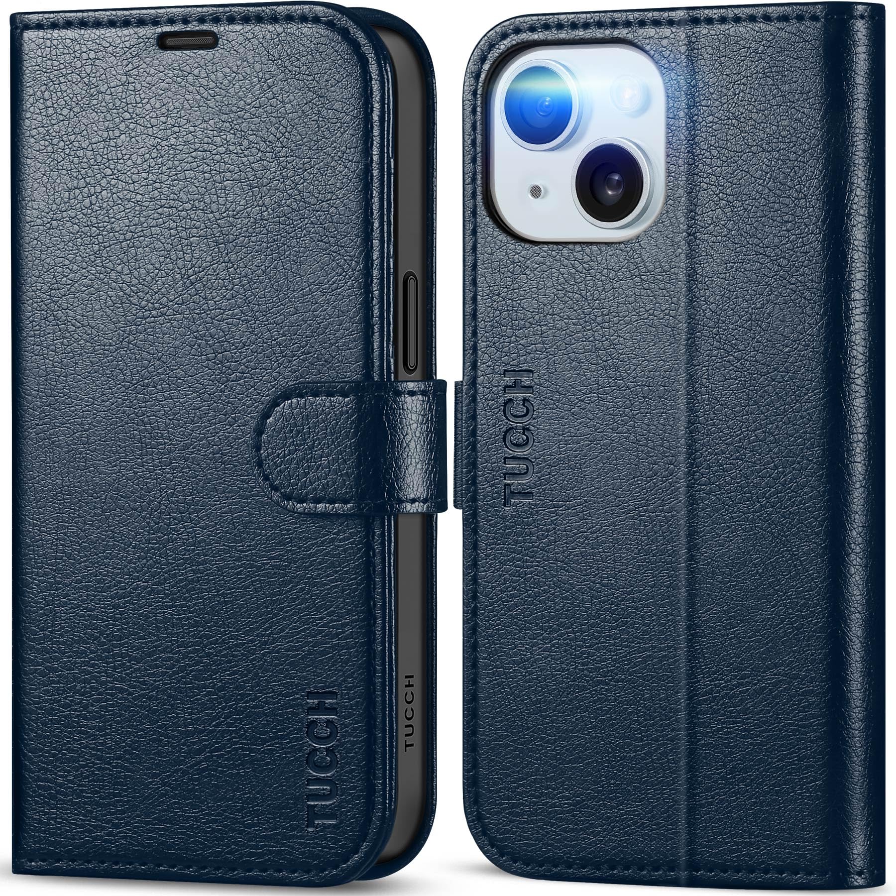 iPhone 15 6.1", Kickstand PU Leather [RFID Blocking] 4 Card Holder Magnetic Stand Protective Cover [TPU Shockproof Inner Shell] 5G 2023, Black