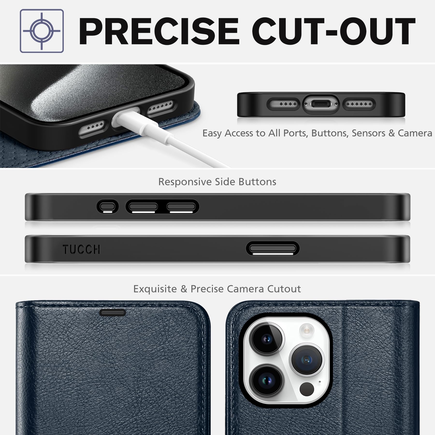 iPhone 15 Pro Max, RFID Blocking 4 Card Holder Kickstand Shockproof TPU Inner Case, PU Leather Magnetic Flip Folio Cover, Black