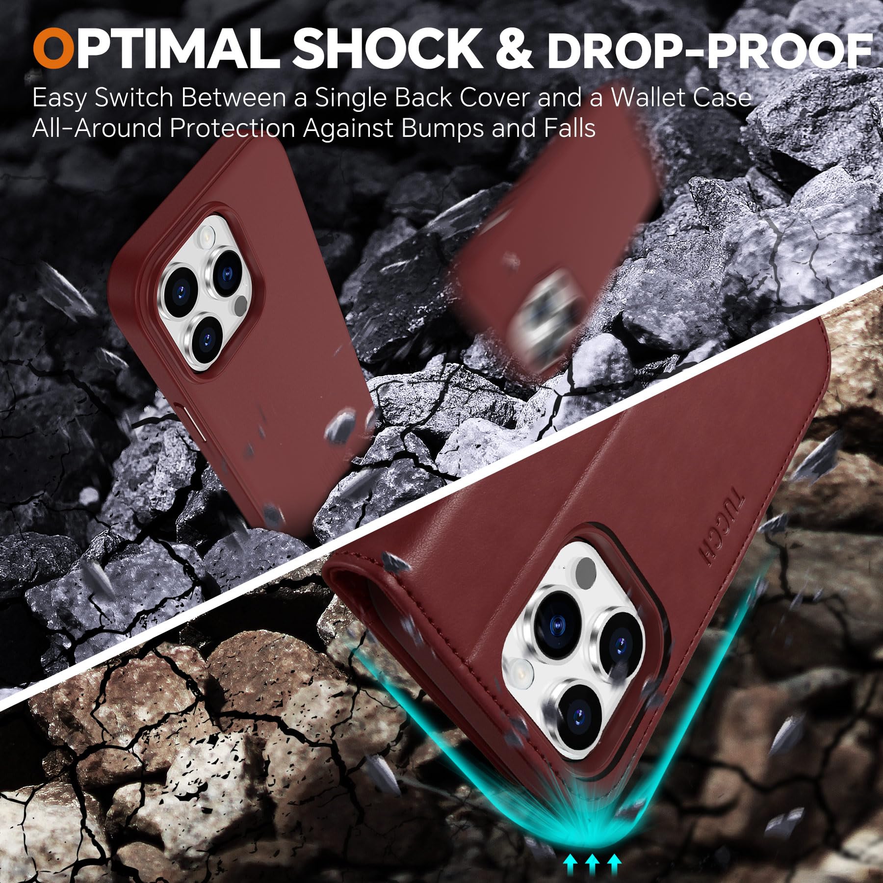 iPhone 15 Pro Max, RFID Blocking 4 Card Holder Kickstand Shockproof TPU Inner Case, PU Leather Magnetic Flip Folio Cover, Black