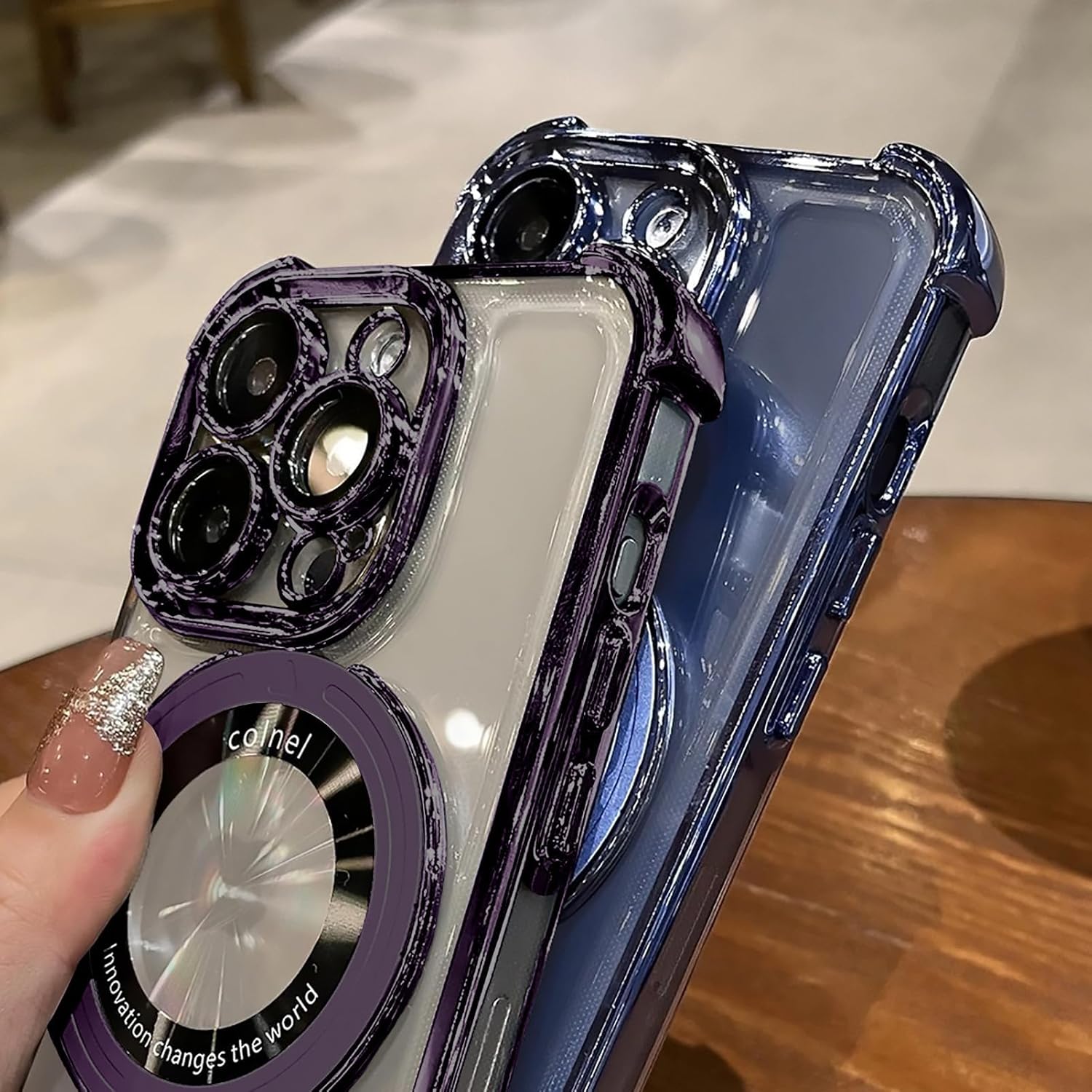 iPhone 16 Pro Max Case with Integrated Lens Protection, [Foldable Stand & Ring Holder], Glossy Shockproof Bumper Stylish Women Case for iPhone 16 Pro Max, Purple