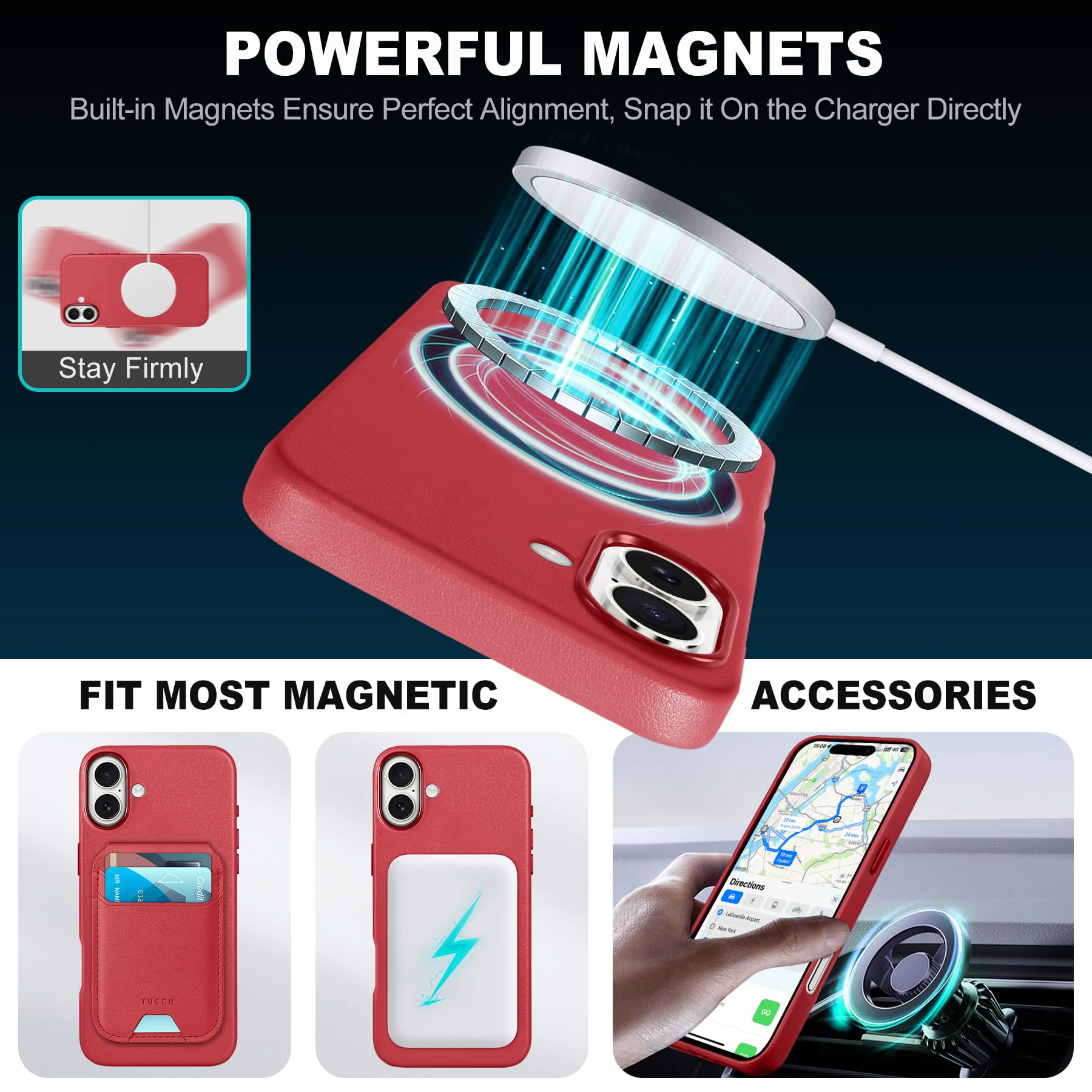 iPhone 16 Pro Max, Magnetic Slim Case [Wireless Charging] Shockproof Anti-Slip Protective Phone Cover[Anti-Fingerprint] Compatible with iPhone 16 Pro Max 6.9", Raspberry Red