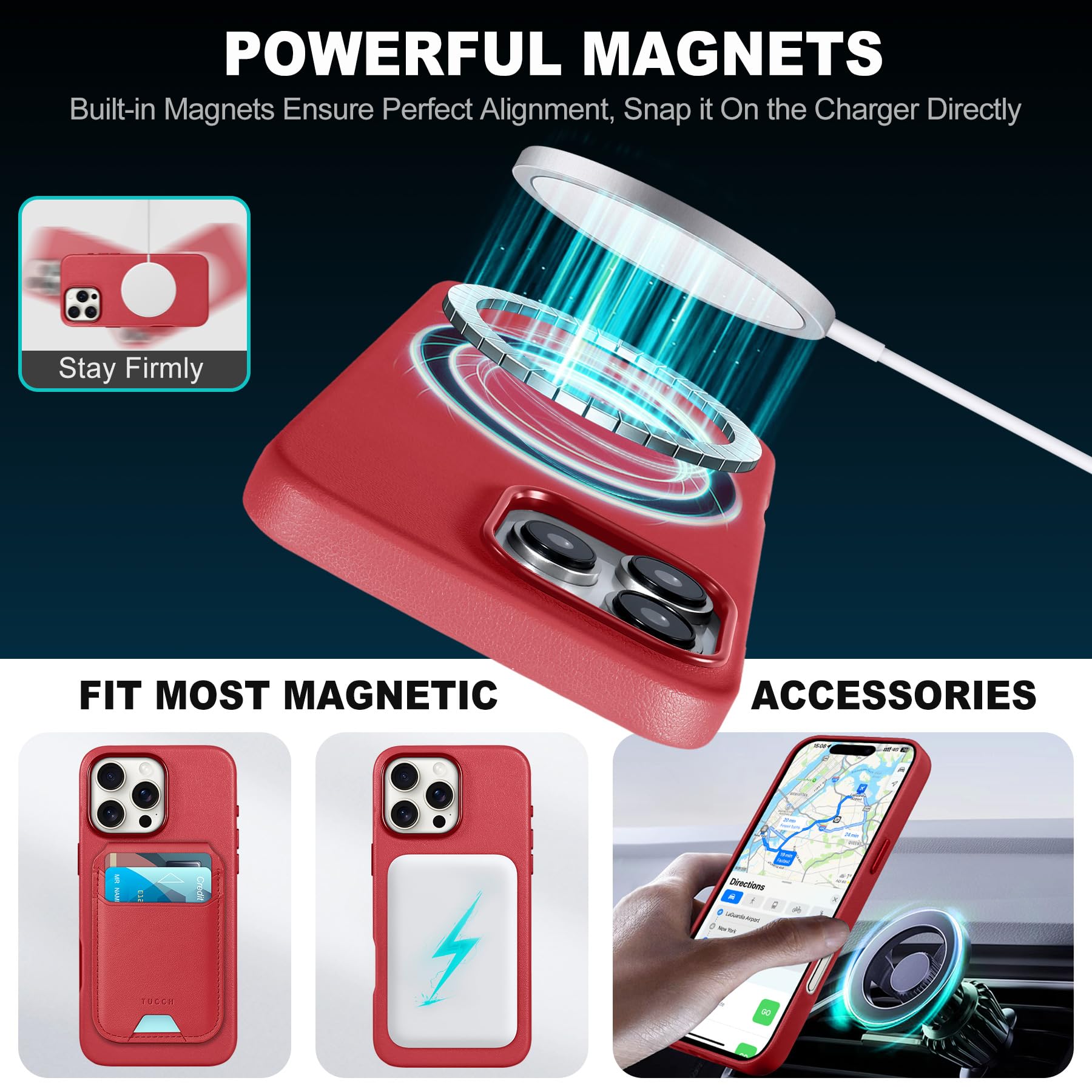 iPhone 16 Pro Max, Magnetic Slim Case [Wireless Charging] Shockproof Anti-Slip Protective Phone Cover[Anti-Fingerprint] Compatible with iPhone 16 Pro Max 6.9", Raspberry Red