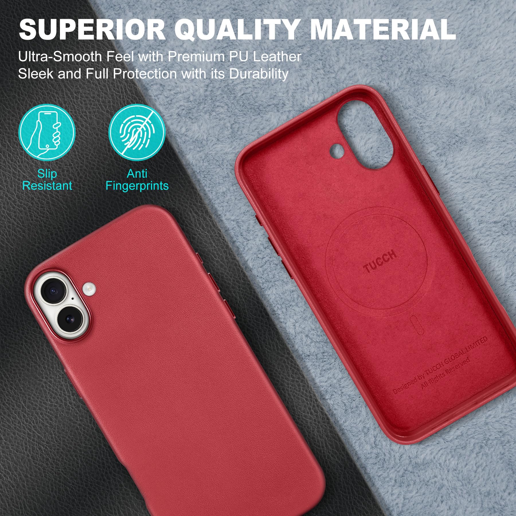 iPhone 16 Pro Max, Magnetic Slim Case [Wireless Charging] Shockproof Anti-Slip Protective Phone Cover[Anti-Fingerprint] Compatible with iPhone 16 Pro Max 6.9", Raspberry Red