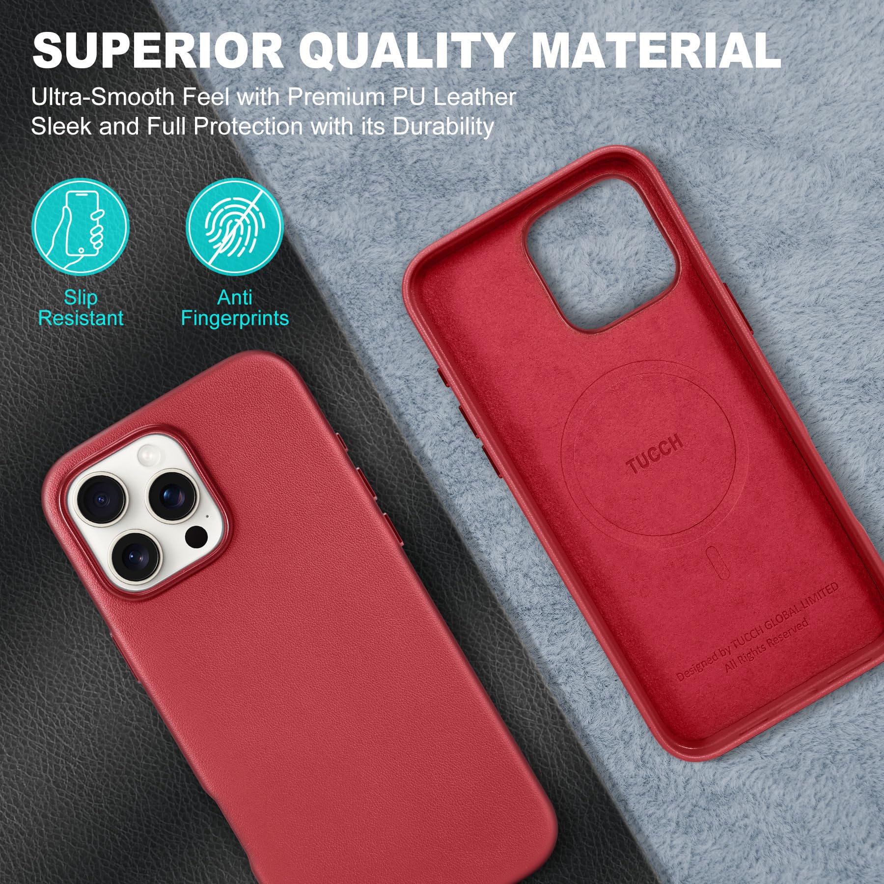 iPhone 16 Pro Max, Magnetic Slim Case [Wireless Charging] Shockproof Anti-Slip Protective Phone Cover[Anti-Fingerprint] Compatible with iPhone 16 Pro Max 6.9", Raspberry Red