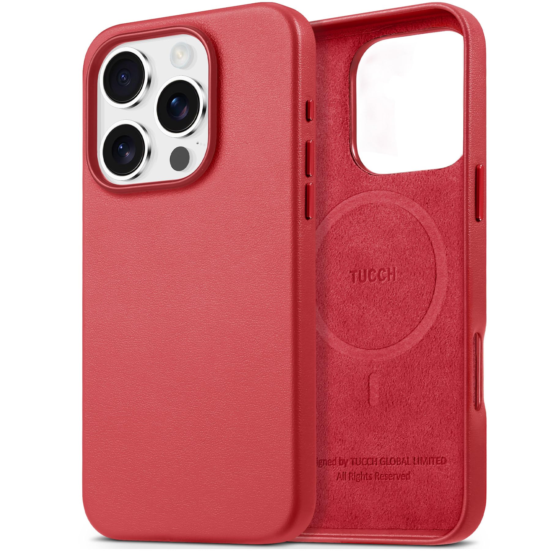 iPhone 16 Pro Max, Magnetic Slim Case [Wireless Charging] Shockproof Anti-Slip Protective Phone Cover[Anti-Fingerprint] Compatible with iPhone 16 Pro Max 6.9", Raspberry Red