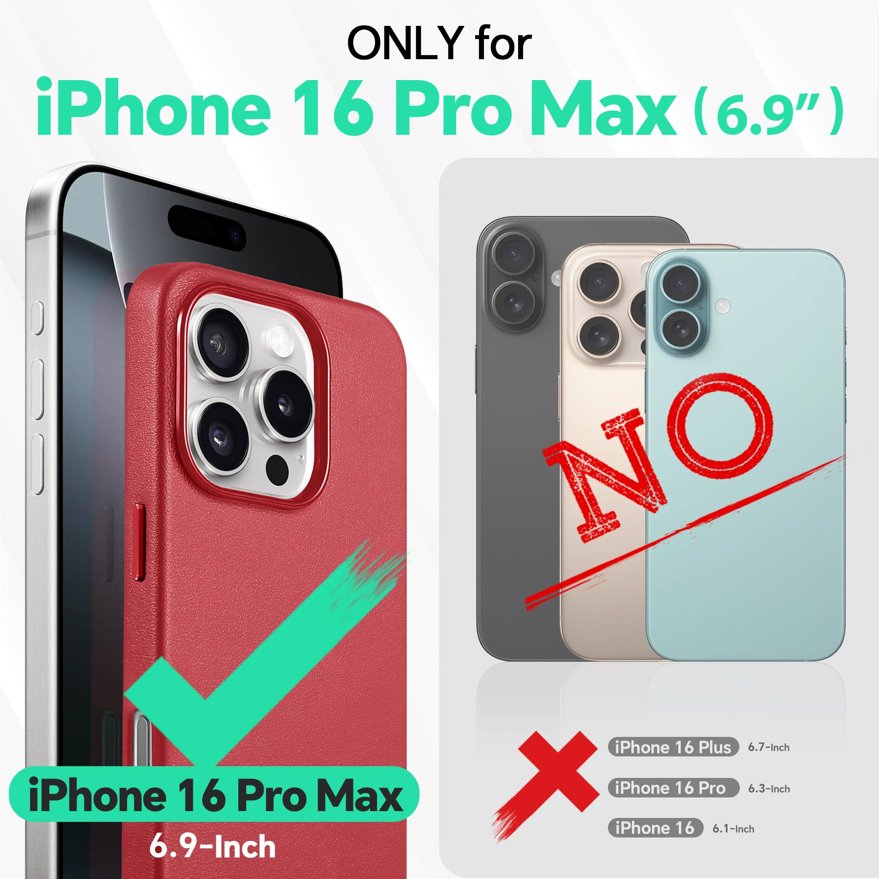 iPhone 16 Pro Max, Magnetic Slim Case [Wireless Charging] Shockproof Anti-Slip Protective Phone Cover[Anti-Fingerprint] Compatible with iPhone 16 Pro Max 6.9", Raspberry Red