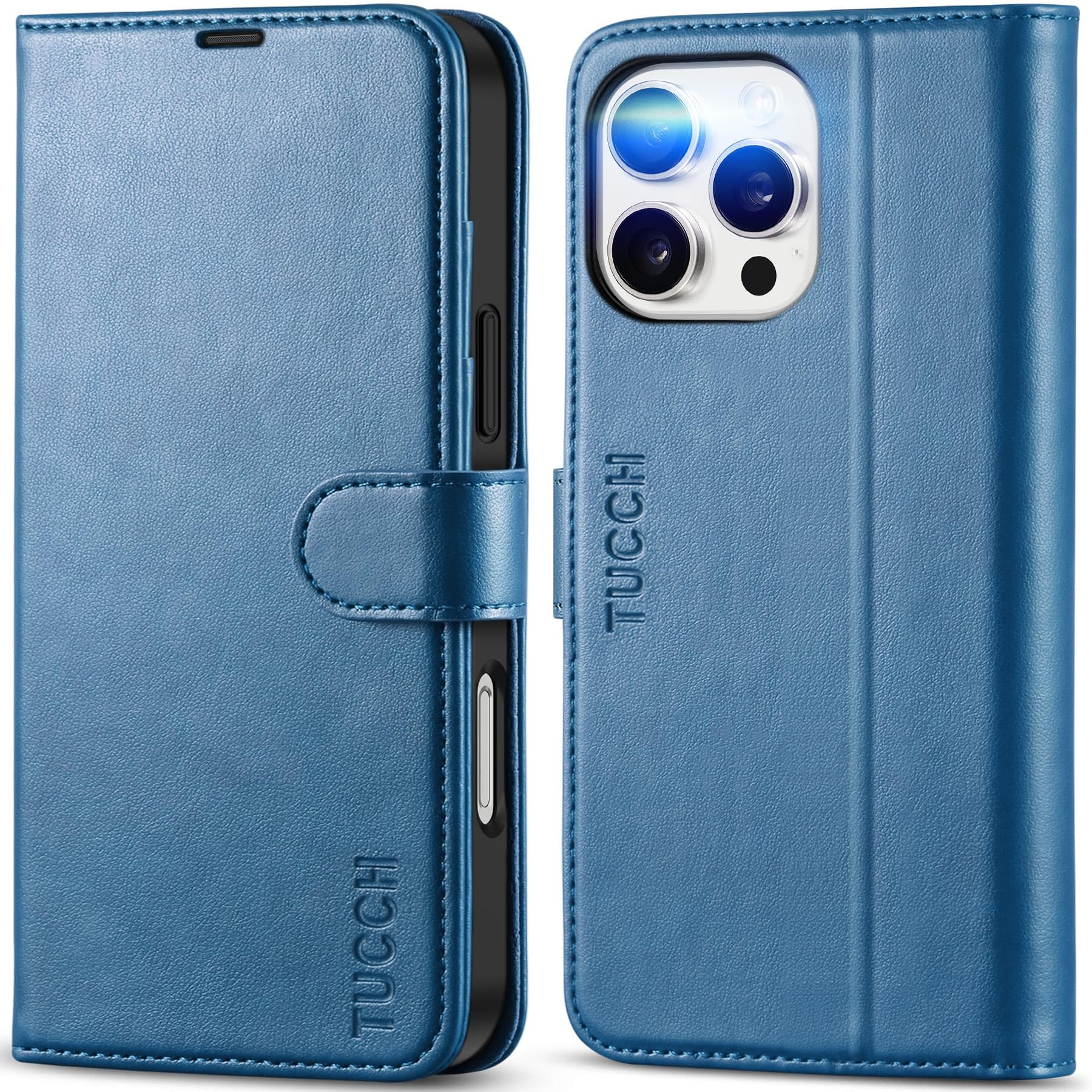 iPhone 16 Pro Max, RFID Blocking [4 Card Holders] Kickstand Shockproof TPU Interior Shell, PU Leather Magnetic Flip Folio Cover 2024, Black