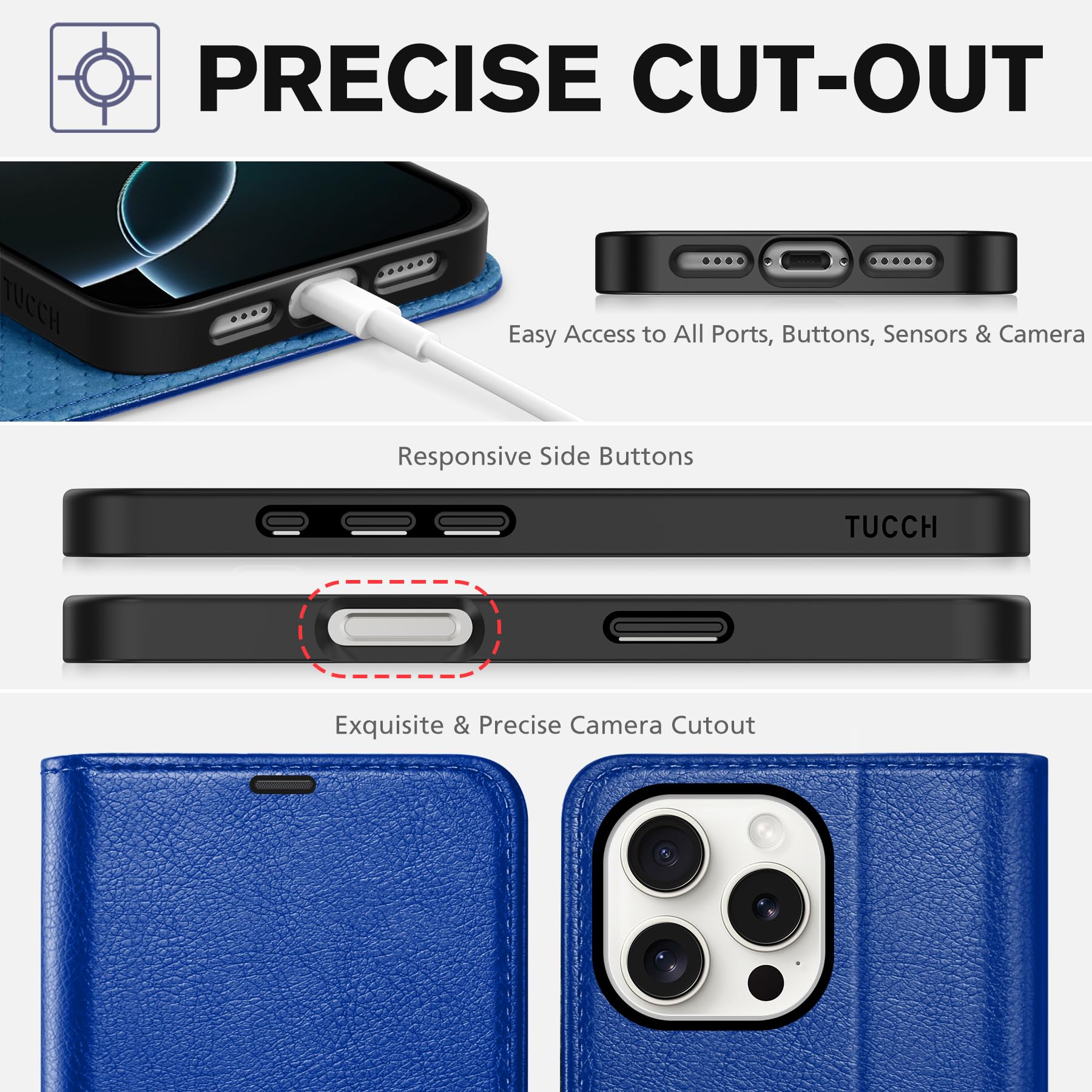 iPhone 16 Pro Max, RFID Blocking [4 Card Holders] Kickstand Shockproof TPU Interior Shell, PU Leather Magnetic Flip Folio Cover 2024, Black