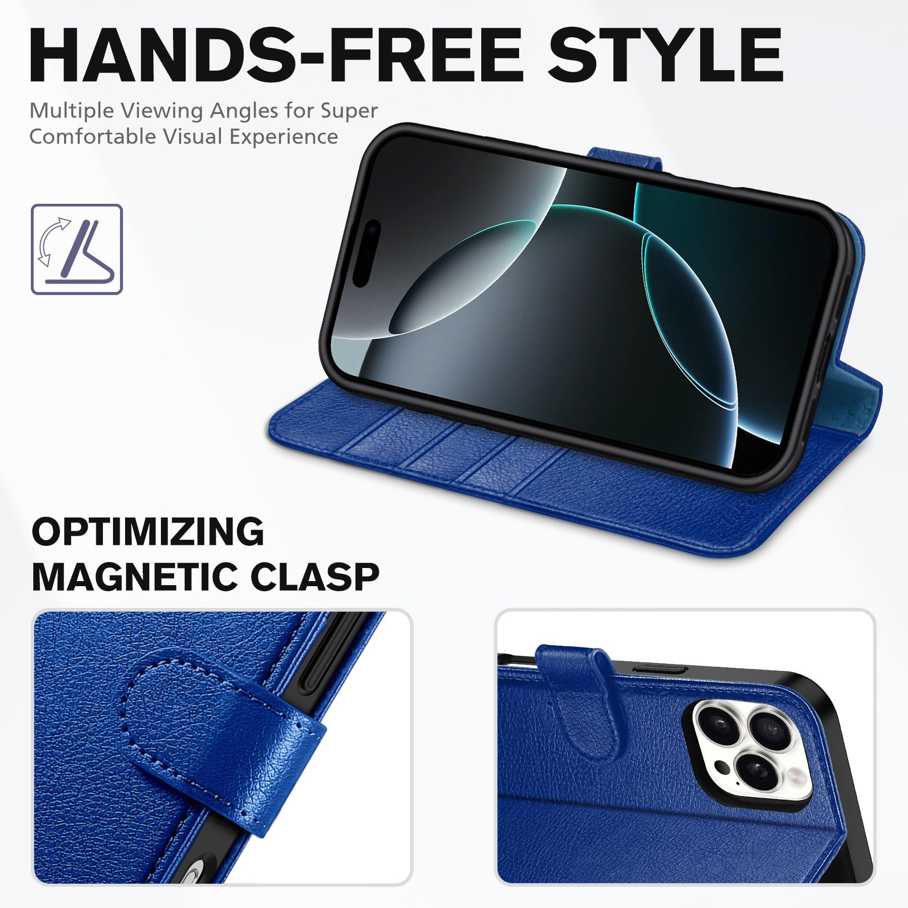 iPhone 16 Pro Max, RFID Blocking [4 Card Holders] Kickstand Shockproof TPU Interior Shell, PU Leather Magnetic Flip Folio Cover 2024, Black