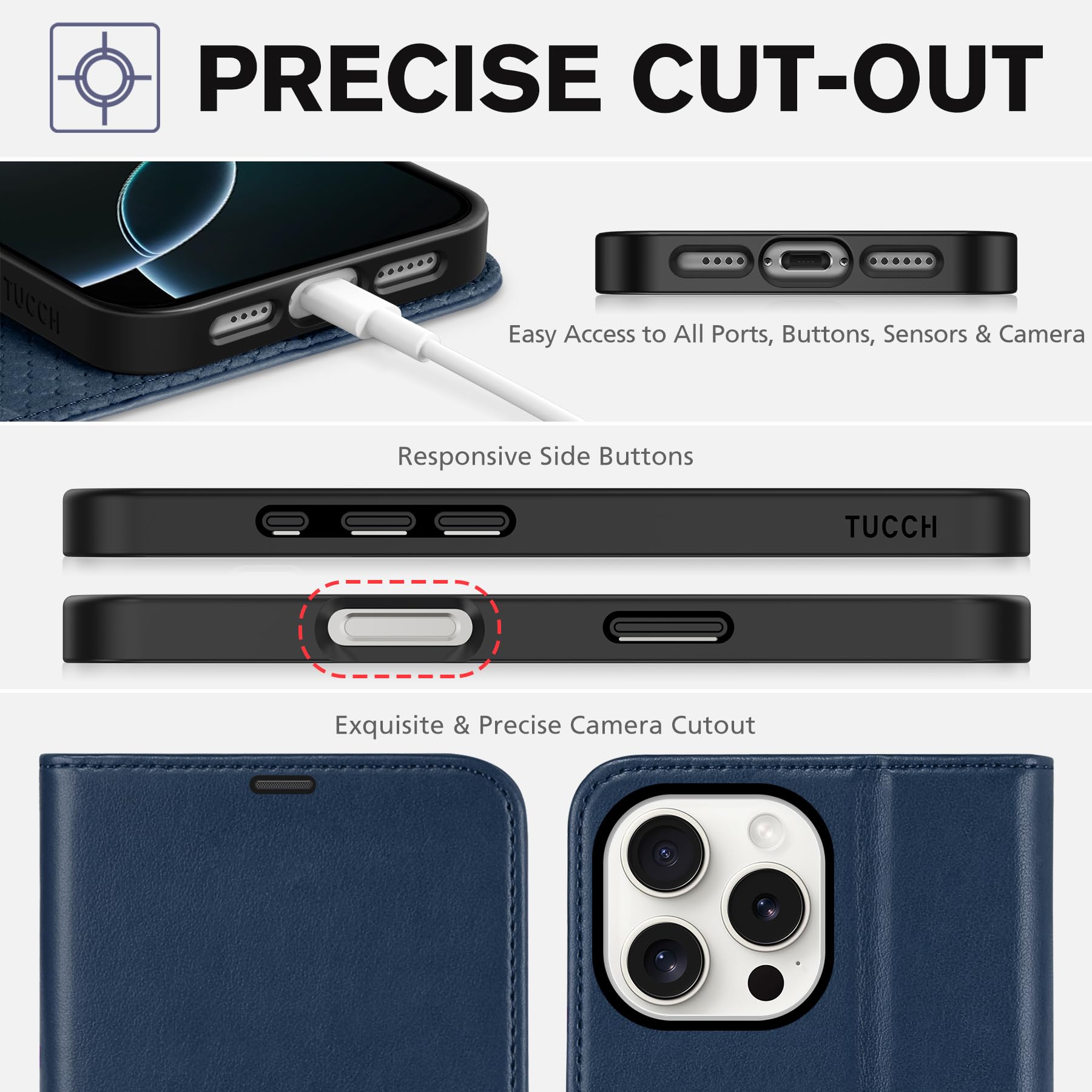 iPhone 16 Pro Max, RFID Blocking [4 Card Holders] Kickstand Shockproof TPU Interior Shell, PU Leather Magnetic Flip Folio Cover 2024, Black