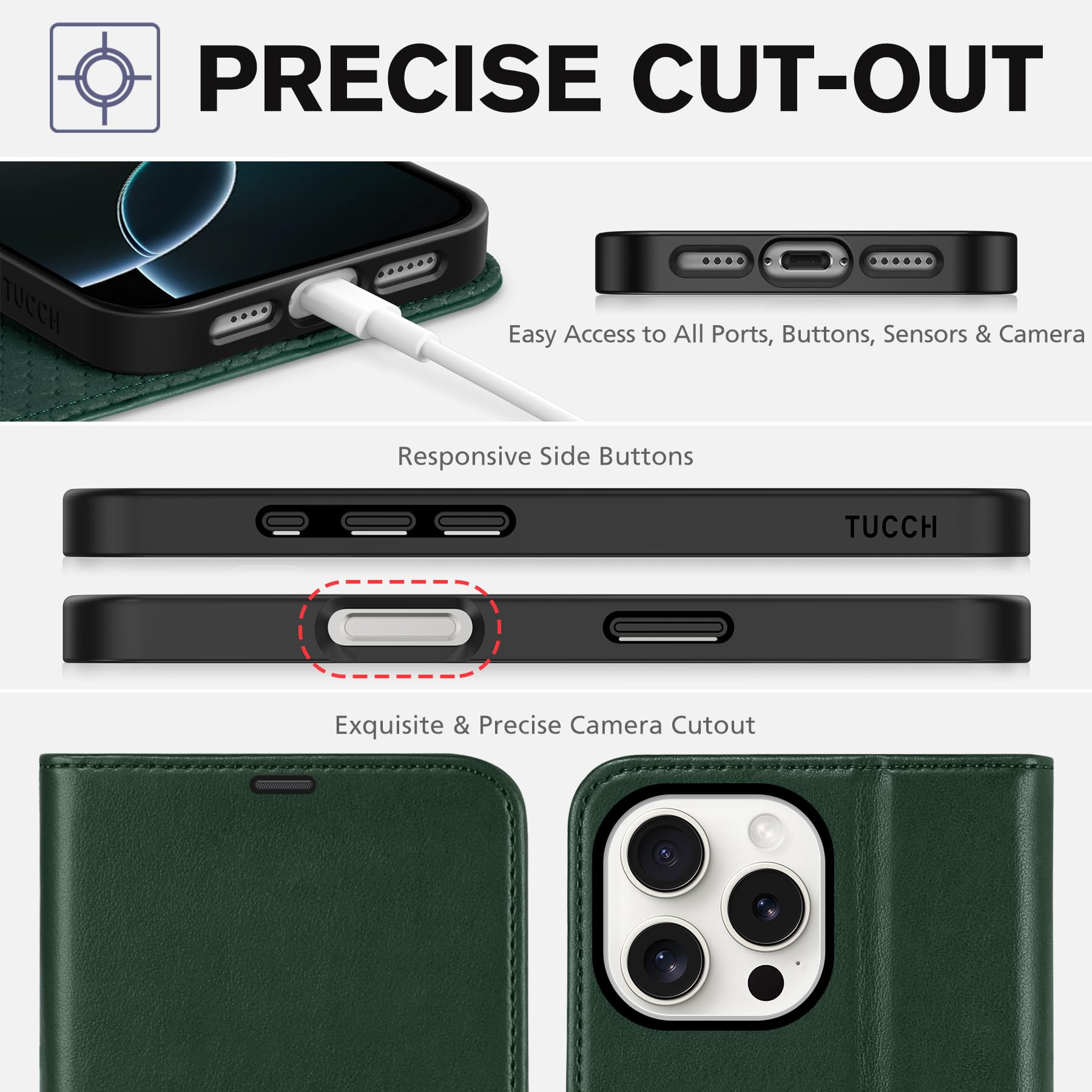 iPhone 16 Pro Max, RFID Blocking [4 Card Holders] Kickstand Shockproof TPU Interior Shell, PU Leather Magnetic Flip Folio Cover 2024, Black