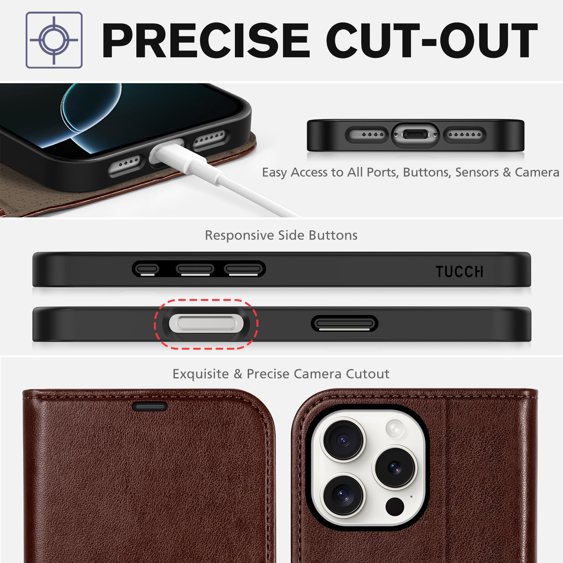 iPhone 16 Pro Max, RFID Blocking [4 Card Holders] Kickstand Shockproof TPU Interior Shell, PU Leather Magnetic Flip Folio Cover 2024, Black