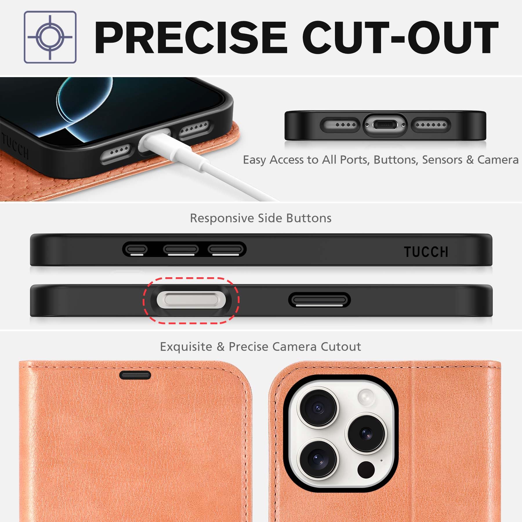 iPhone 16 Pro Max, RFID Blocking [4 Card Holders] Kickstand Shockproof TPU Interior Shell, PU Leather Magnetic Flip Folio Cover 2024, Black