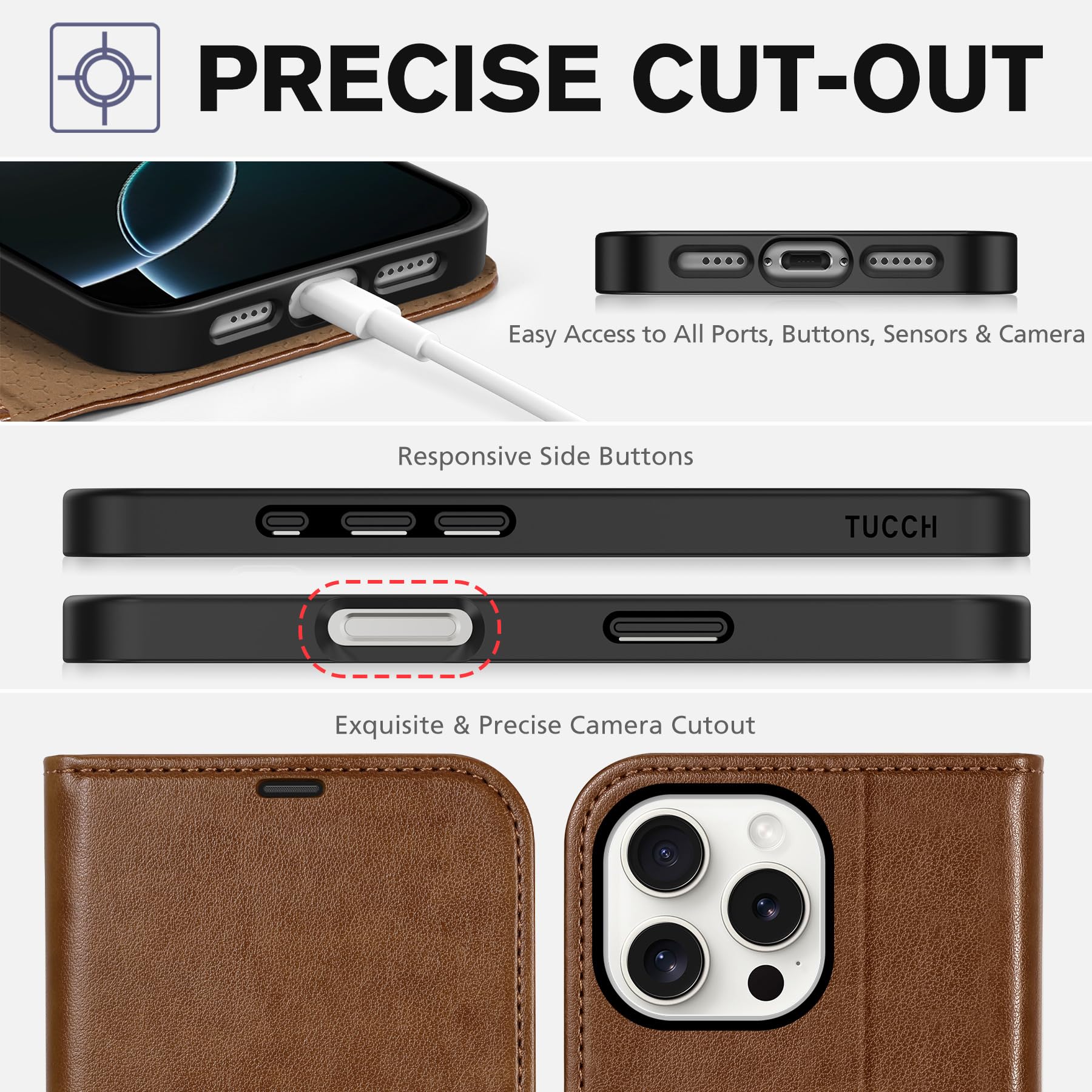 iPhone 16 Pro Max, RFID Blocking [4 Card Holders] Kickstand Shockproof TPU Interior Shell, PU Leather Magnetic Flip Folio Cover 2024, Black