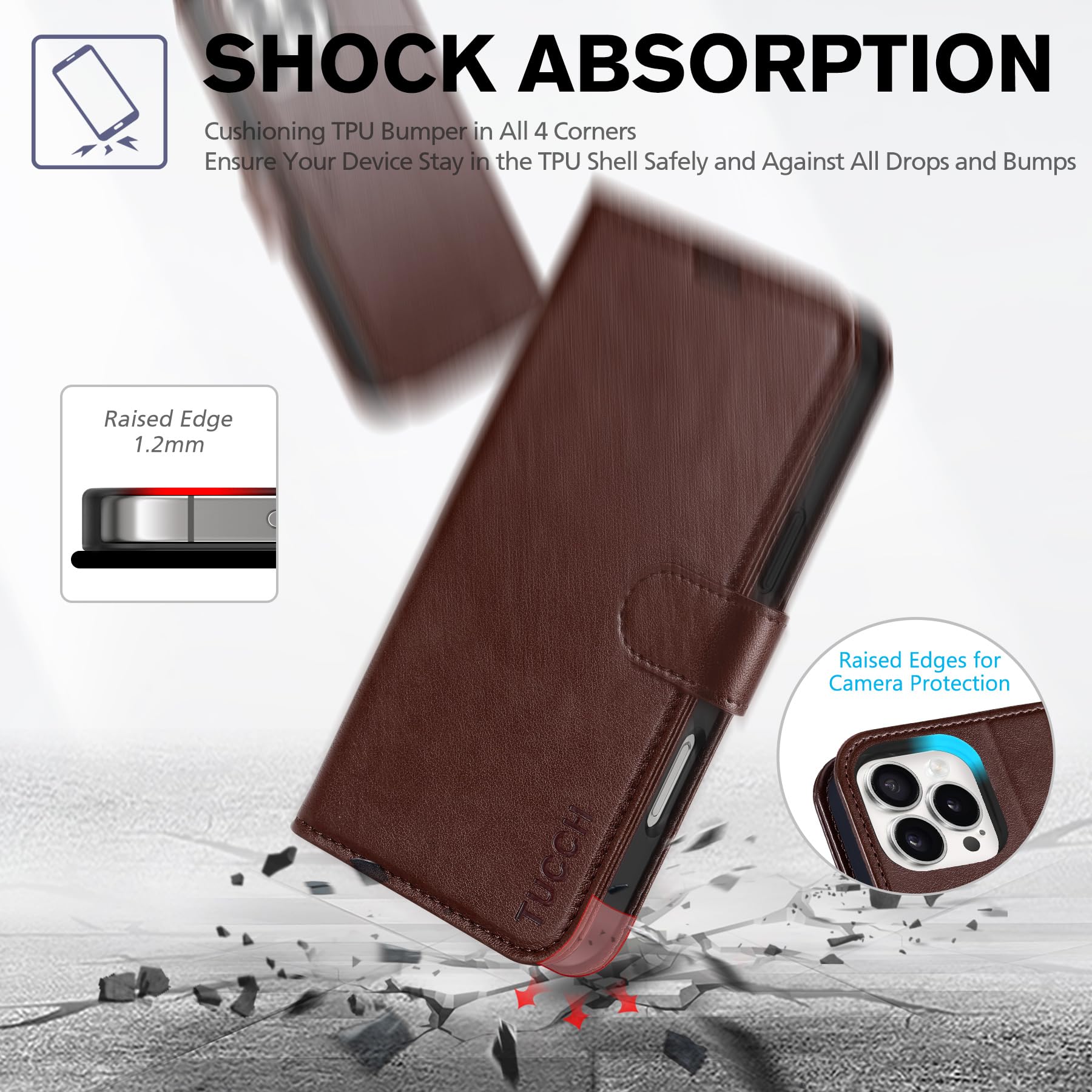 iPhone 16 Pro Max, RFID Blocking [4 Card Holders] Kickstand Shockproof TPU Interior Shell, PU Leather Magnetic Flip Folio Cover 2024, Black