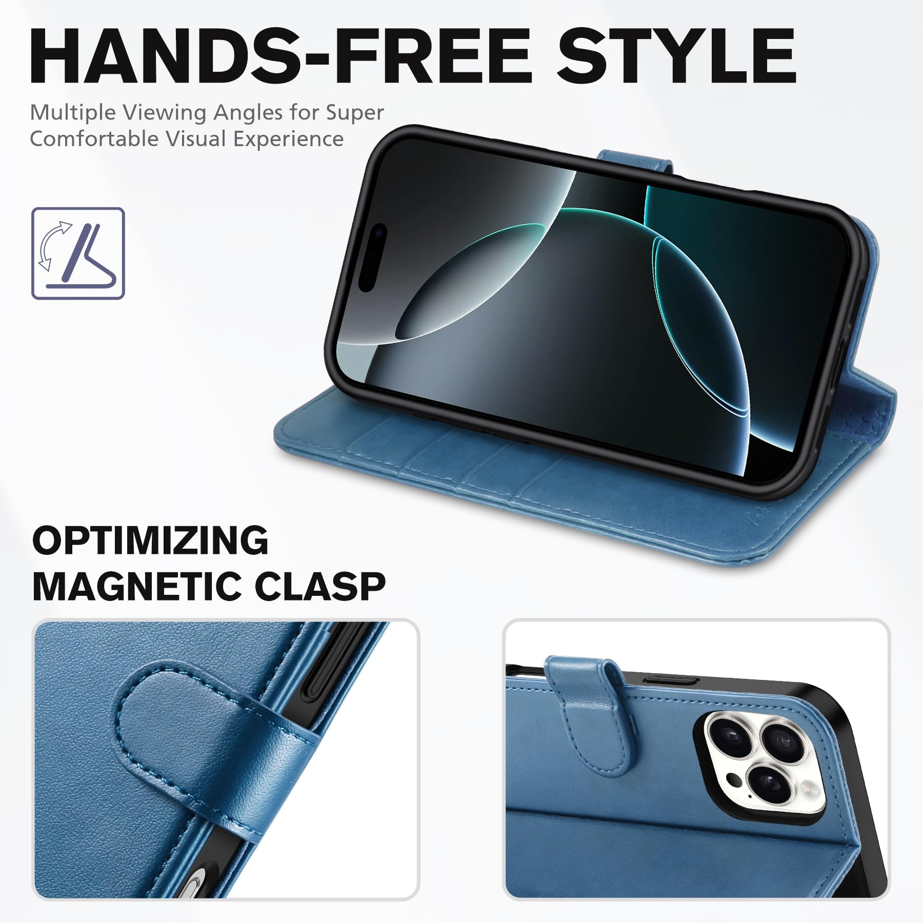 iPhone 16 Pro Max, RFID Blocking [4 Card Holders] Kickstand Shockproof TPU Interior Shell, PU Leather Magnetic Flip Folio Cover 2024, Black