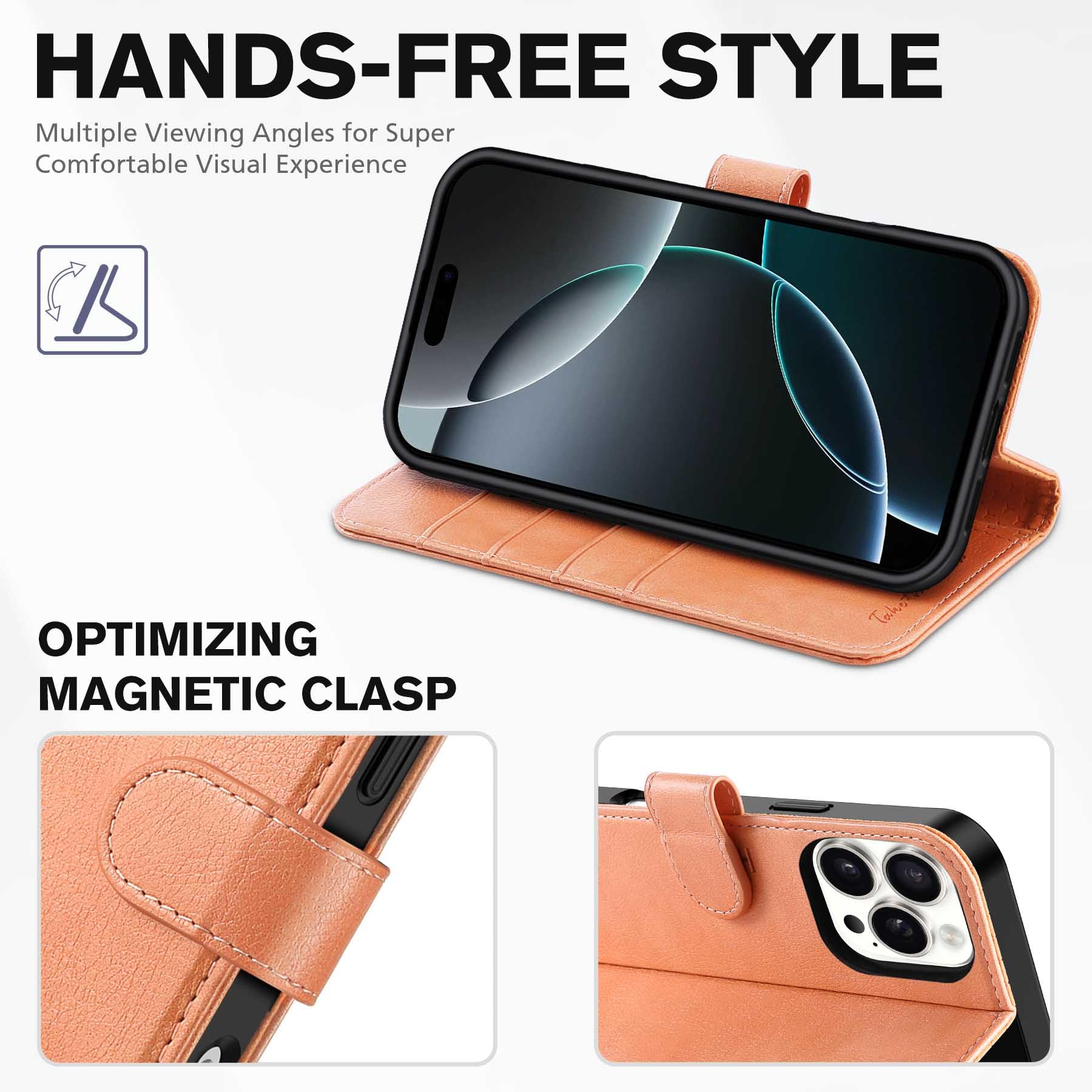 iPhone 16 Pro Max, RFID Blocking [4 Card Holders] Kickstand Shockproof TPU Interior Shell, PU Leather Magnetic Flip Folio Cover 2024, Black