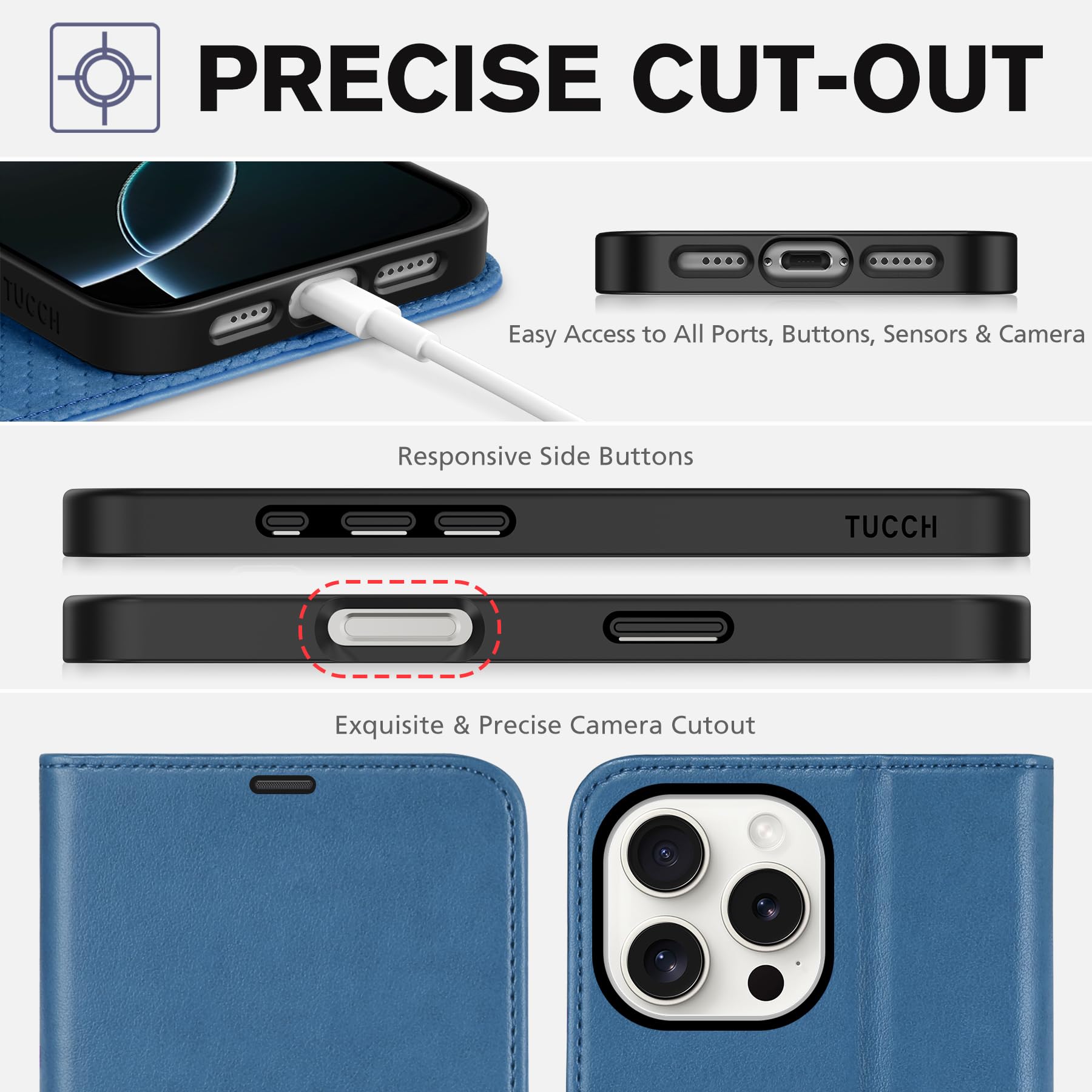 iPhone 16 Pro Max, RFID Blocking [4 Card Holders] Kickstand Shockproof TPU Interior Shell, PU Leather Magnetic Flip Folio Cover 2024, Black