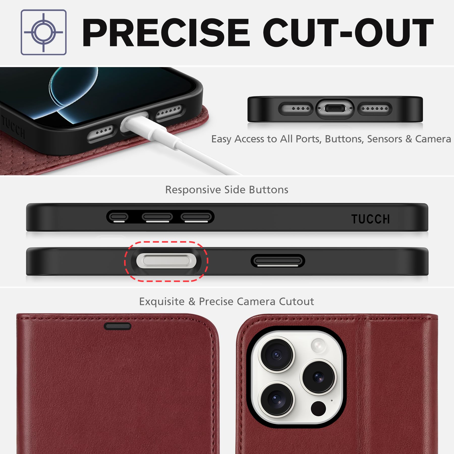 iPhone 16 Pro Max, RFID Blocking [4 Card Holders] Kickstand Shockproof TPU Interior Shell, PU Leather Magnetic Flip Folio Cover 2024, Black