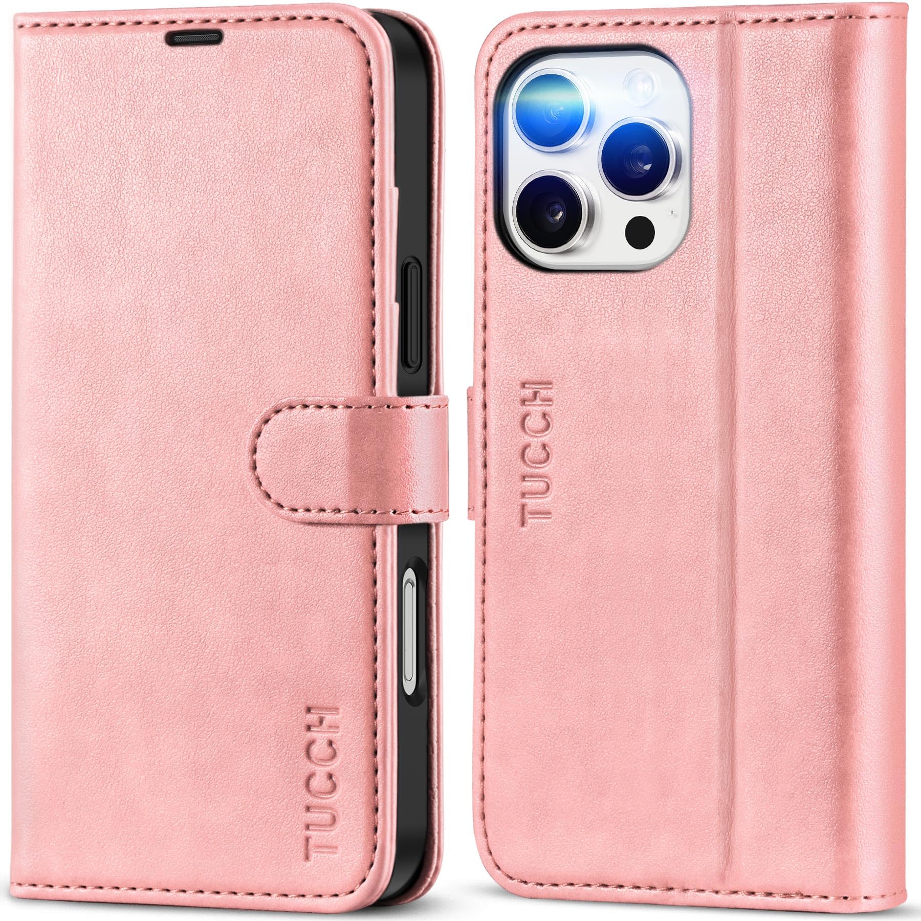 iPhone 16 Pro Max, RFID Blocking [4 Card Holders] Kickstand Shockproof TPU Interior Shell, PU Leather Magnetic Flip Folio Cover 2024, Black