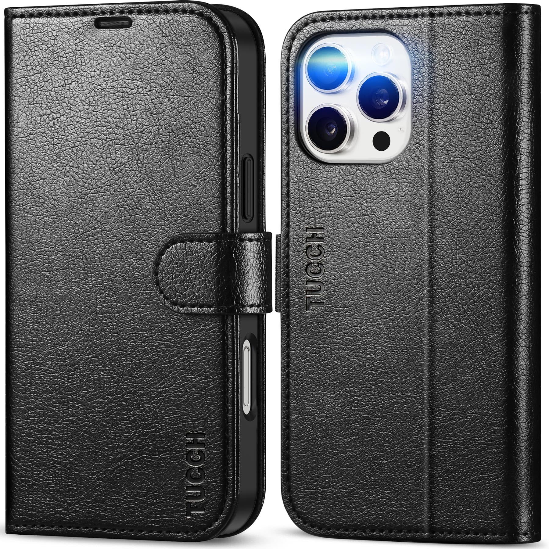 iPhone 16 Pro Max, RFID Blocking [4 Card Holders] Kickstand Shockproof TPU Interior Shell, PU Leather Magnetic Flip Folio Cover 2024, Black