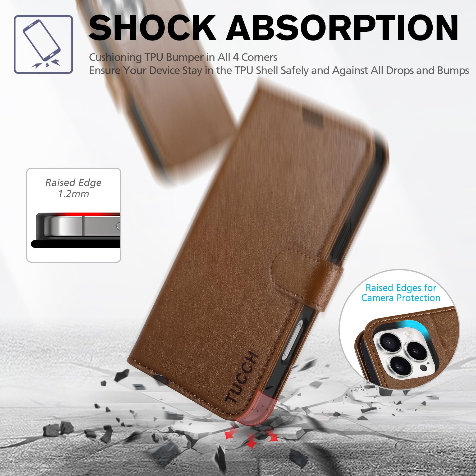 iPhone 16 Pro Max, RFID Blocking [4 Card Holders] Kickstand Shockproof TPU Interior Shell, PU Leather Magnetic Flip Folio Cover 2024, Black