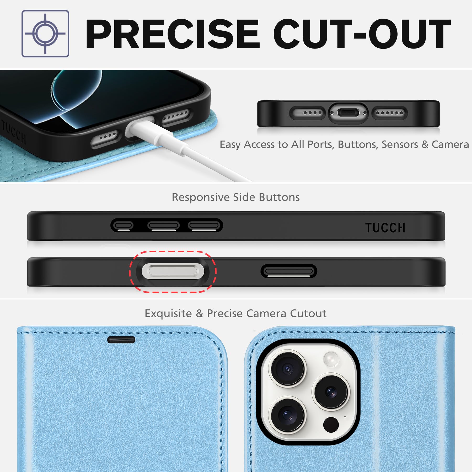 iPhone 16 Pro Max, RFID Blocking [4 Card Holders] Kickstand Shockproof TPU Interior Shell, PU Leather Magnetic Flip Folio Cover 2024, Black