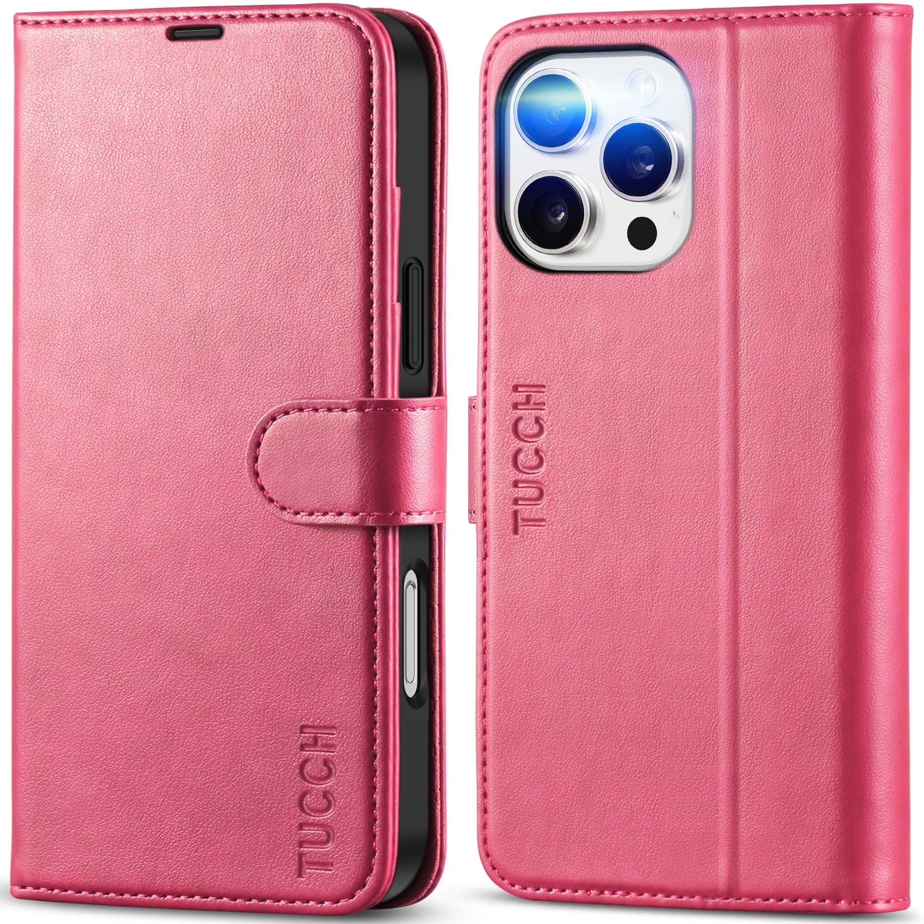 iPhone 16 Pro Max, RFID Blocking [4 Card Holders] Kickstand Shockproof TPU Interior Shell, PU Leather Magnetic Flip Folio Cover 2024, Black