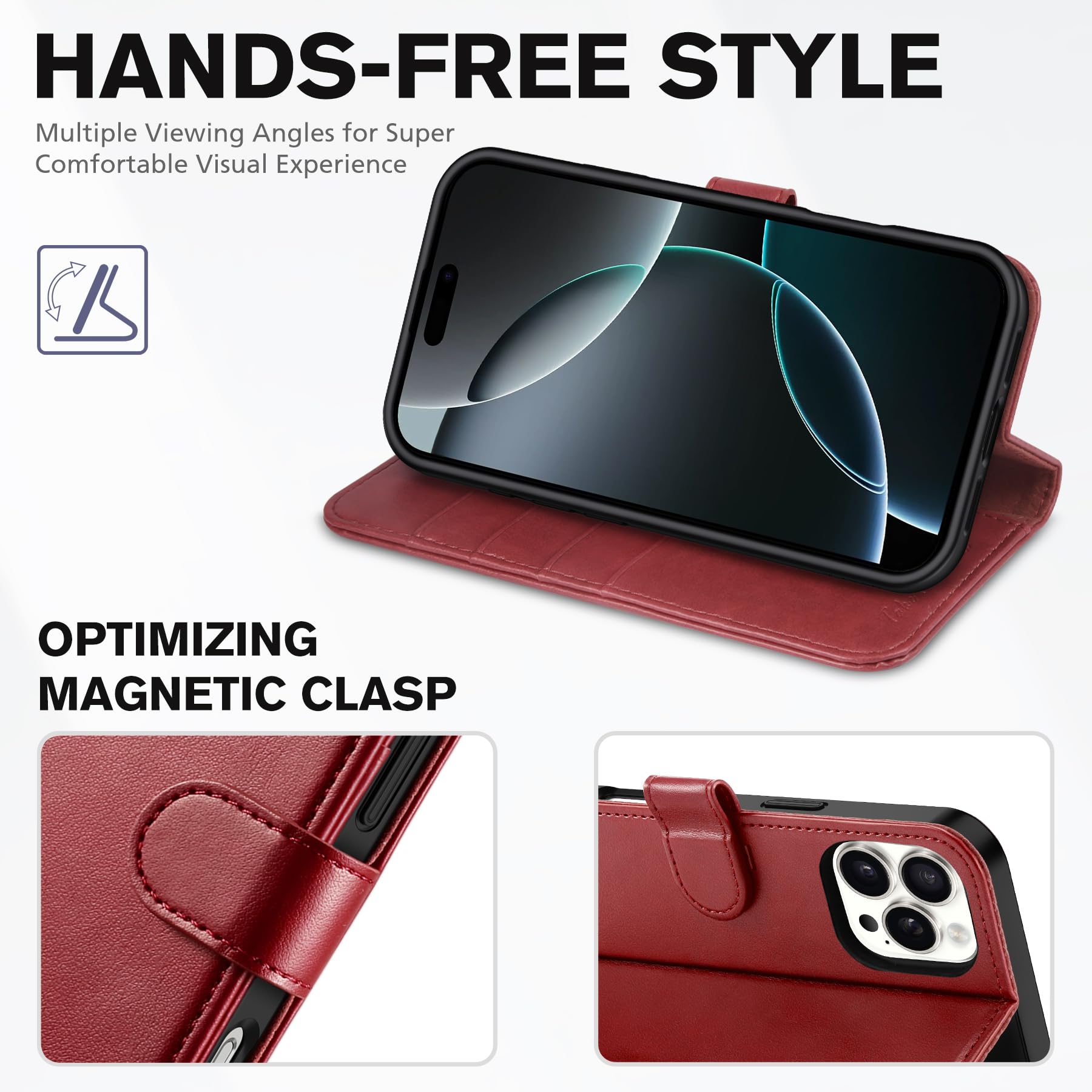 iPhone 16 Pro Max, RFID Blocking [4 Card Holders] Kickstand Shockproof TPU Interior Shell, PU Leather Magnetic Flip Folio Cover 2024, Black