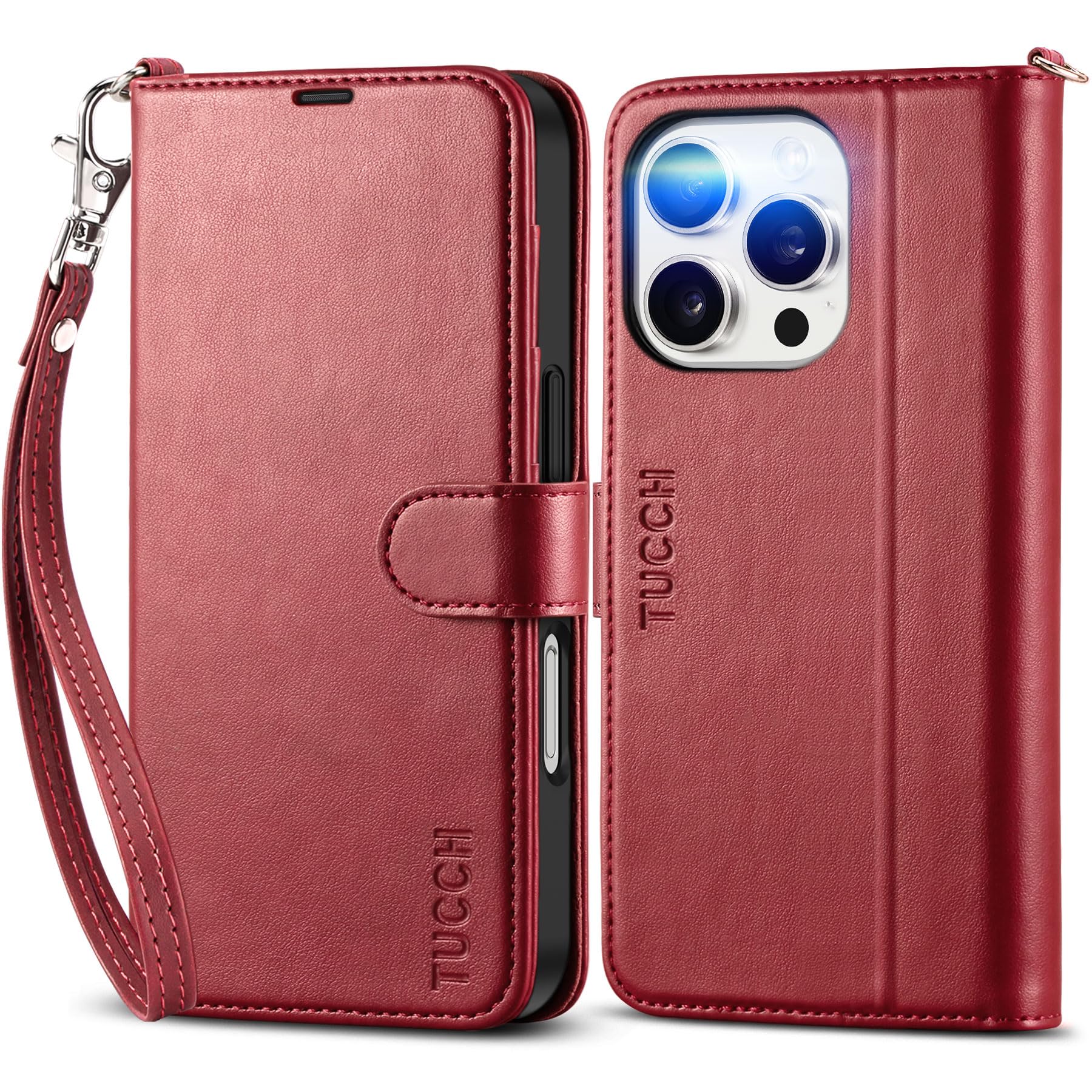 iPhone 16 Pro, RFID Blocking [4 Card Holder] Kickstand [Shockproof TPU Inner Shell] PU Leather Magnetic Protective Flip Cover 6.3“ 2024, Black